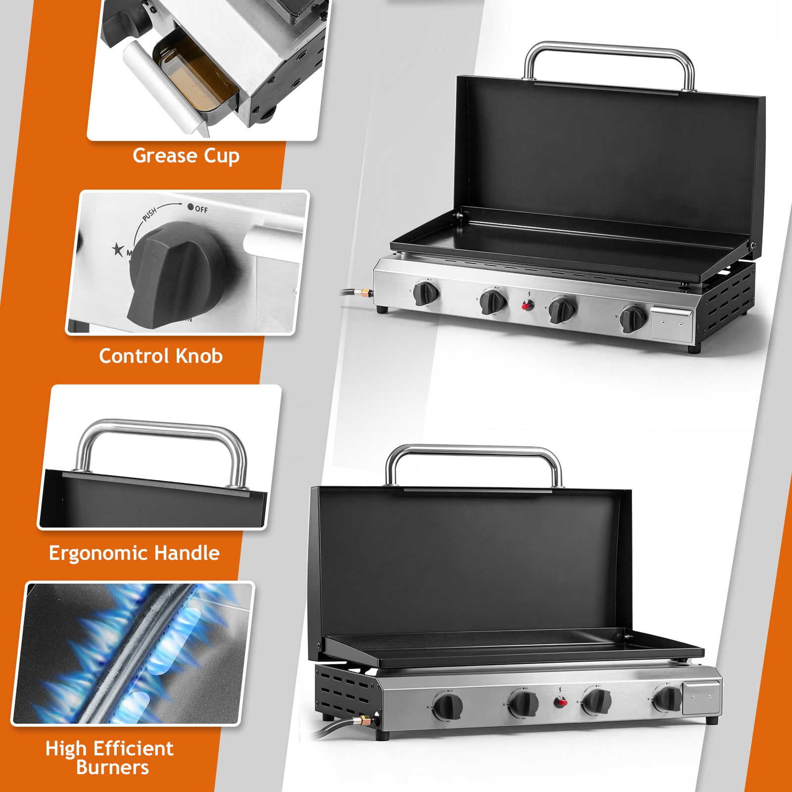Ktaxon 4-Burner Propane Gas Griddle Flat Top Grill with Lid and Ceramic Coated Cast Iron Surface (Black, 30 in x 14 in x 13.5 in) 9c0z4