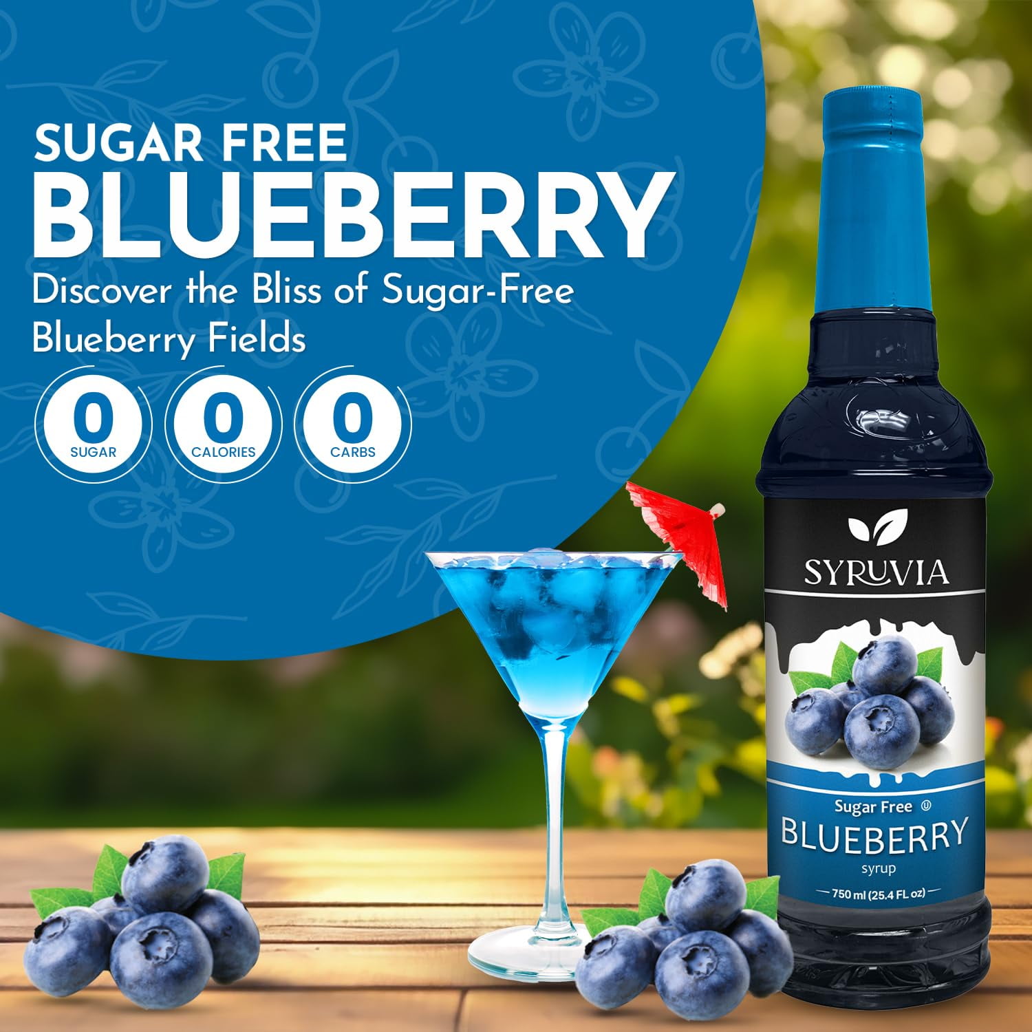 Syruvia Sugar Free Blueberry Coffee Syrup, Zero Calorie Flavoring for Lattes, Shakes, and Desserts (Blueberry, 25.4 fl oz) 3bbqk