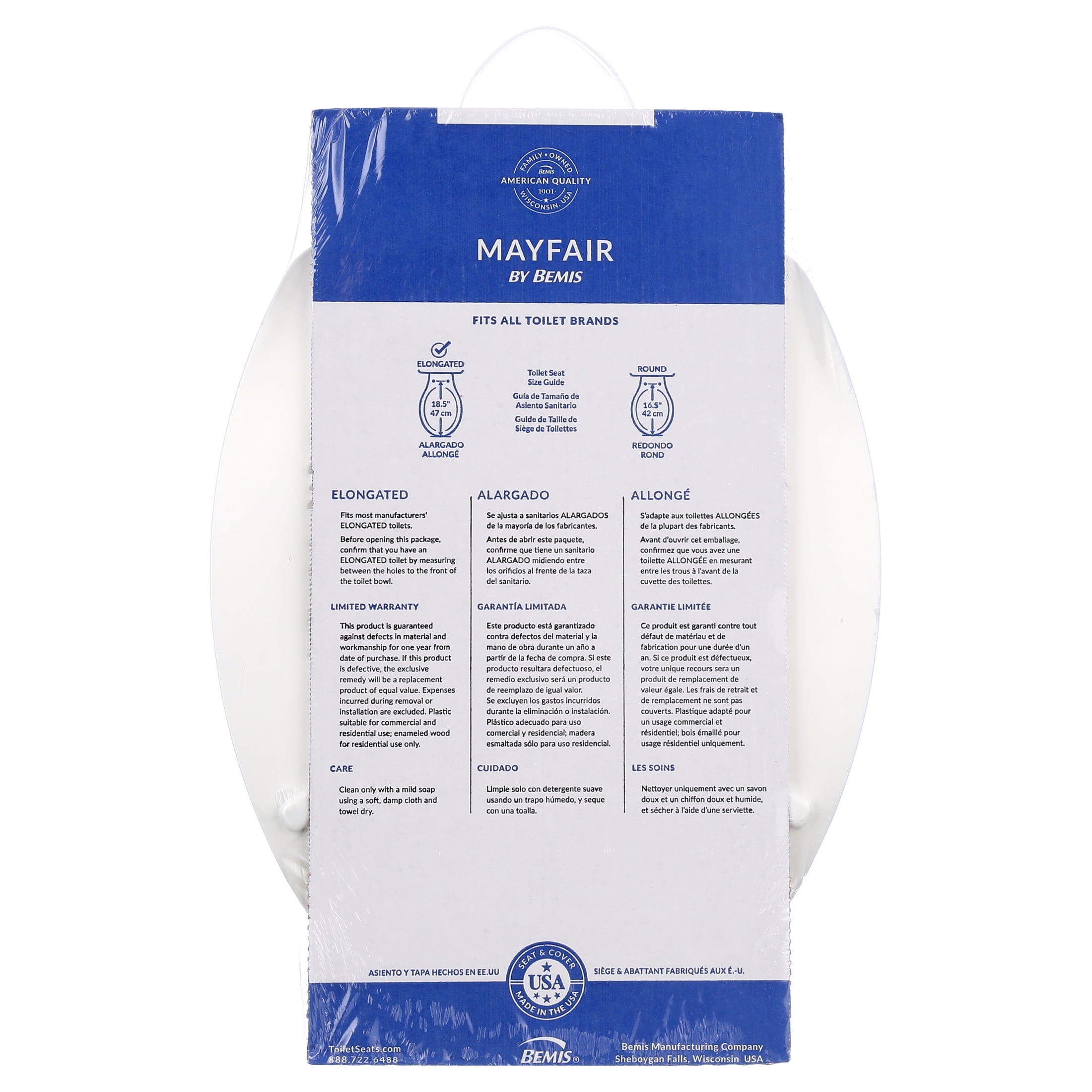 Mayfair Lift-Off Elongated Enameled Wood Toilet Seat (White, 18.5 in) tqikq