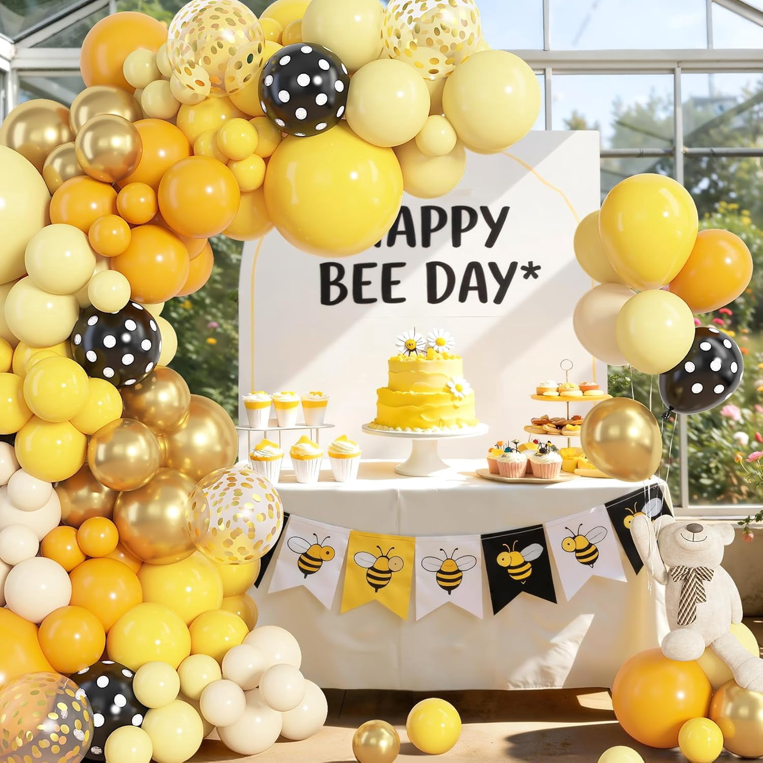 Bee Party Supplies Balloon Arch Garland Kit (Mustard Yellow Gold, 153 Pieces) ns84t