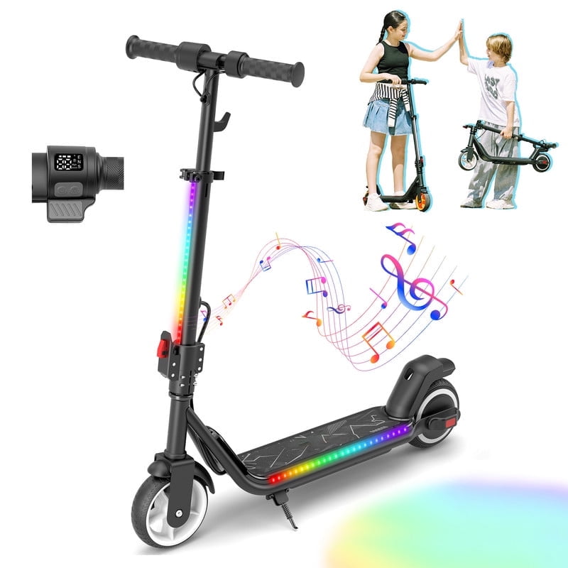 Generic Electric Scooter for Kids, 200W Foldable E-Scooter with Bluetooth Speaker, LED Display, 3-Speed Modes, Adjustable Height (Black, 6.5 in Wheels) fkxpa