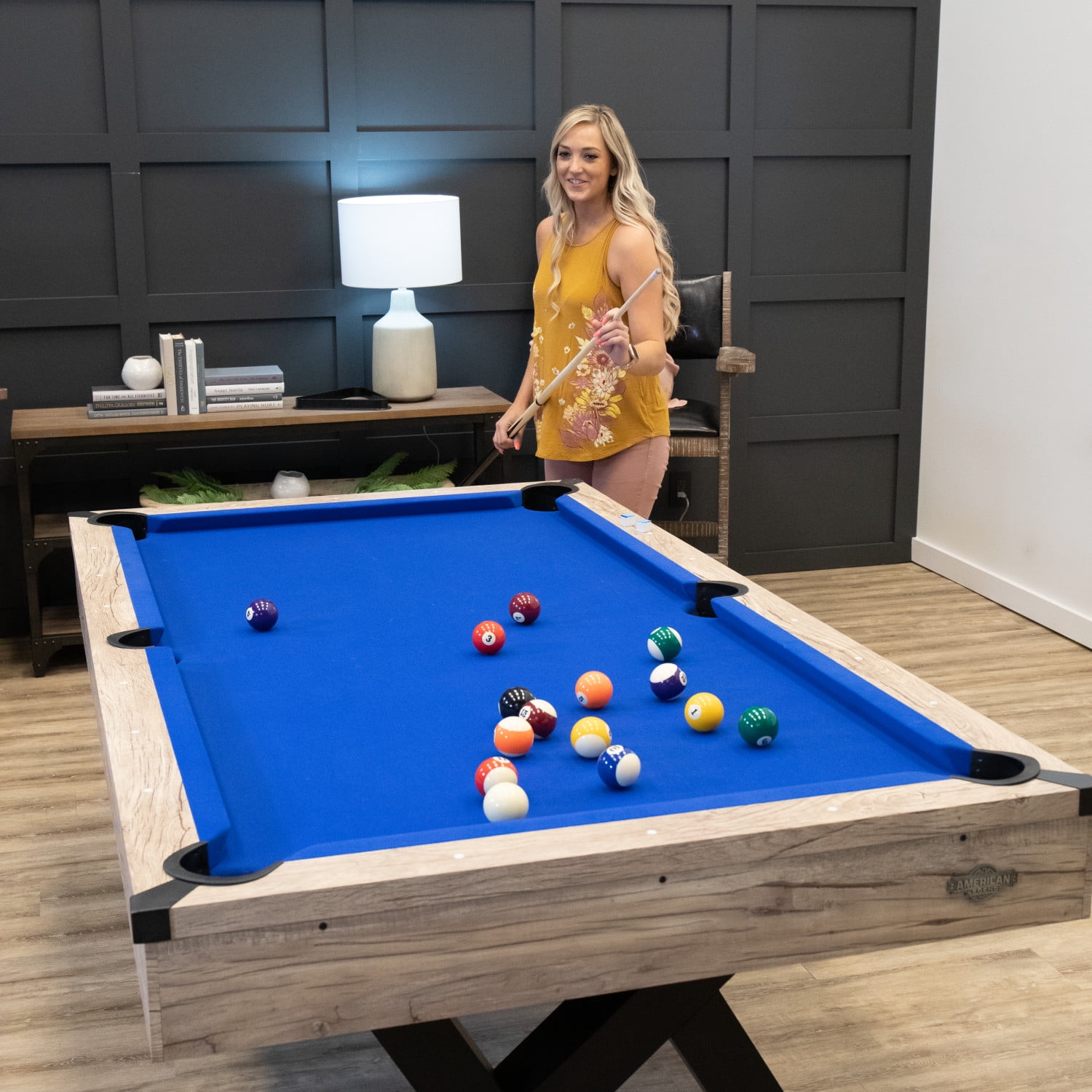 American Legend Kirkwood 84 in Billiard Table with Rustic Blond Finish and Royal Blue Cloth (84 in) kfsxd