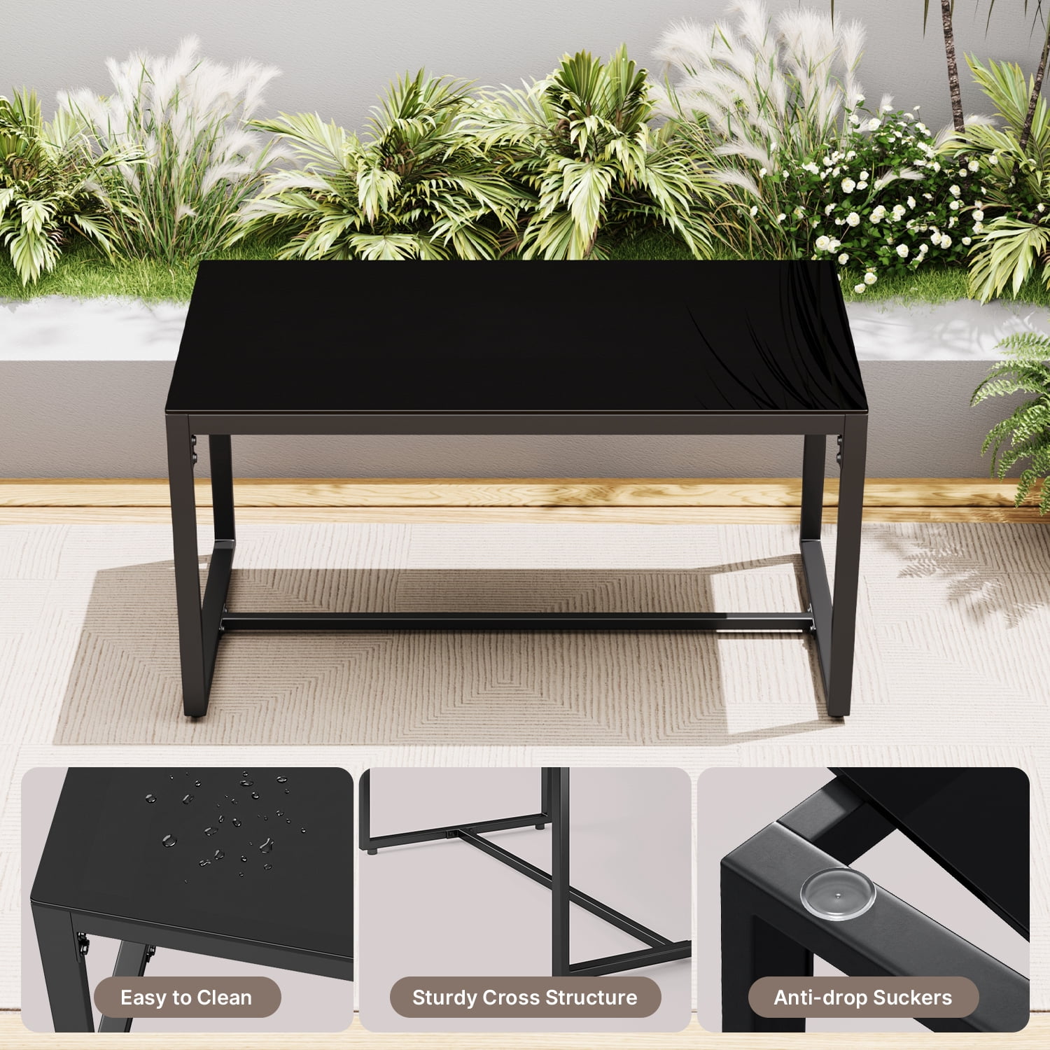 Aiho 4-Piece Patio Furniture Set All-Weather Steel Outdoor Seating with Tempered Glass Coffee Table (Dark Grey, 4-Piece) yiqm9