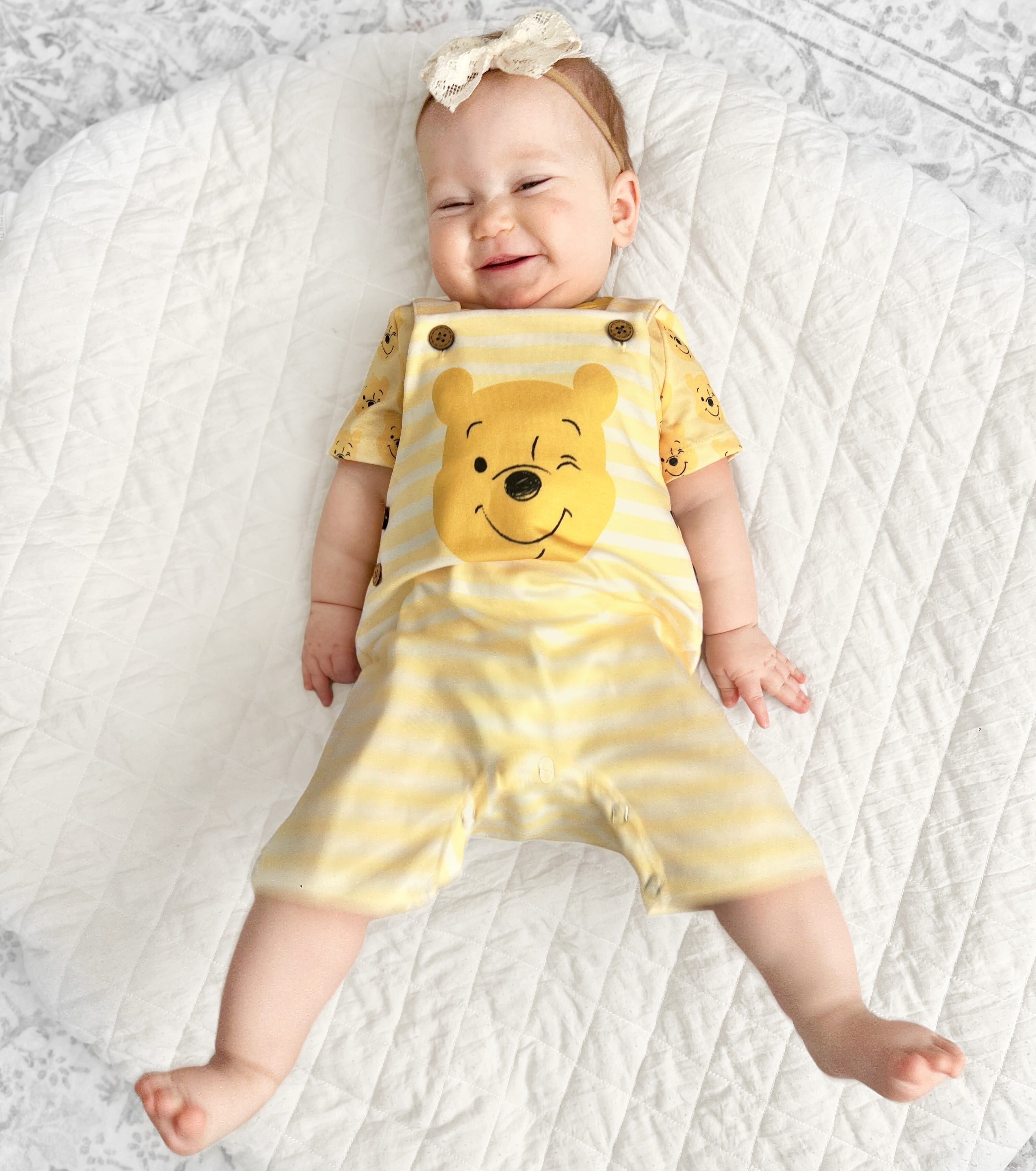 Disney Winnie the Pooh Baby 2-Piece Graphic Tee and Striped Overall Set (Yellow, 0-3 Months) fc9vu