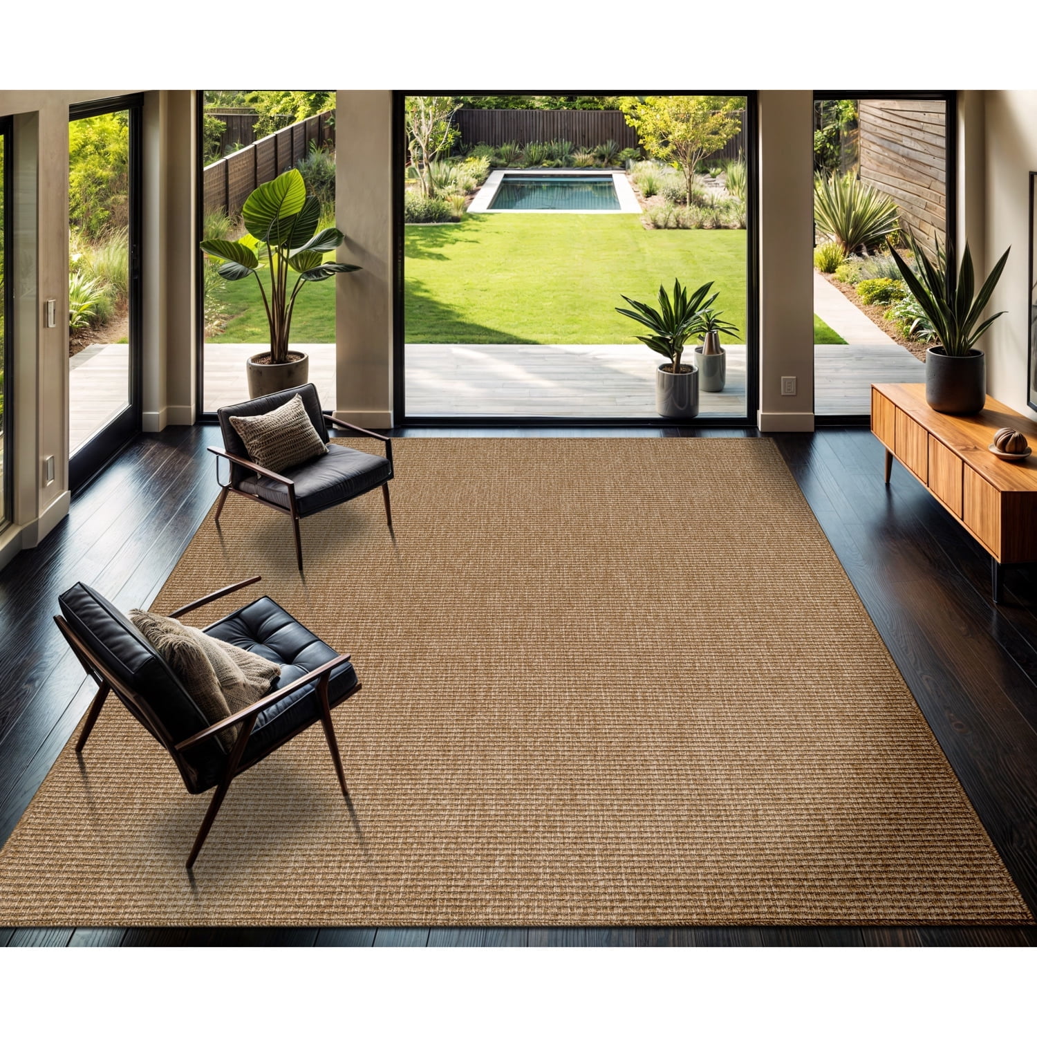 CAMILSON Indoor Outdoor Farmhouse Area Rug, Durable Polypropylene Woven Floor Mat (Natural, 5 ft x 7 ft) w2w6w