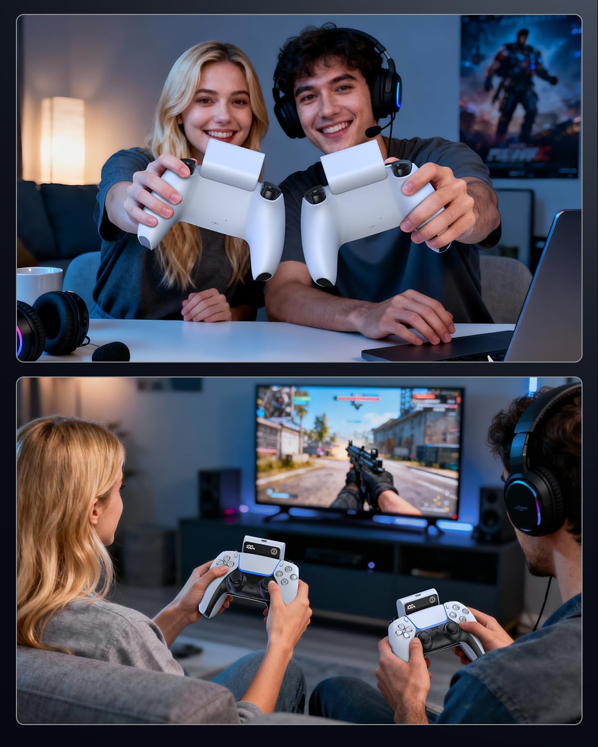Prociv Rechargeable Battery Pack for PS5 DualSense Controller, LED Power Display Extended Gaming Accessory (White, 7400mWh) tnqdh