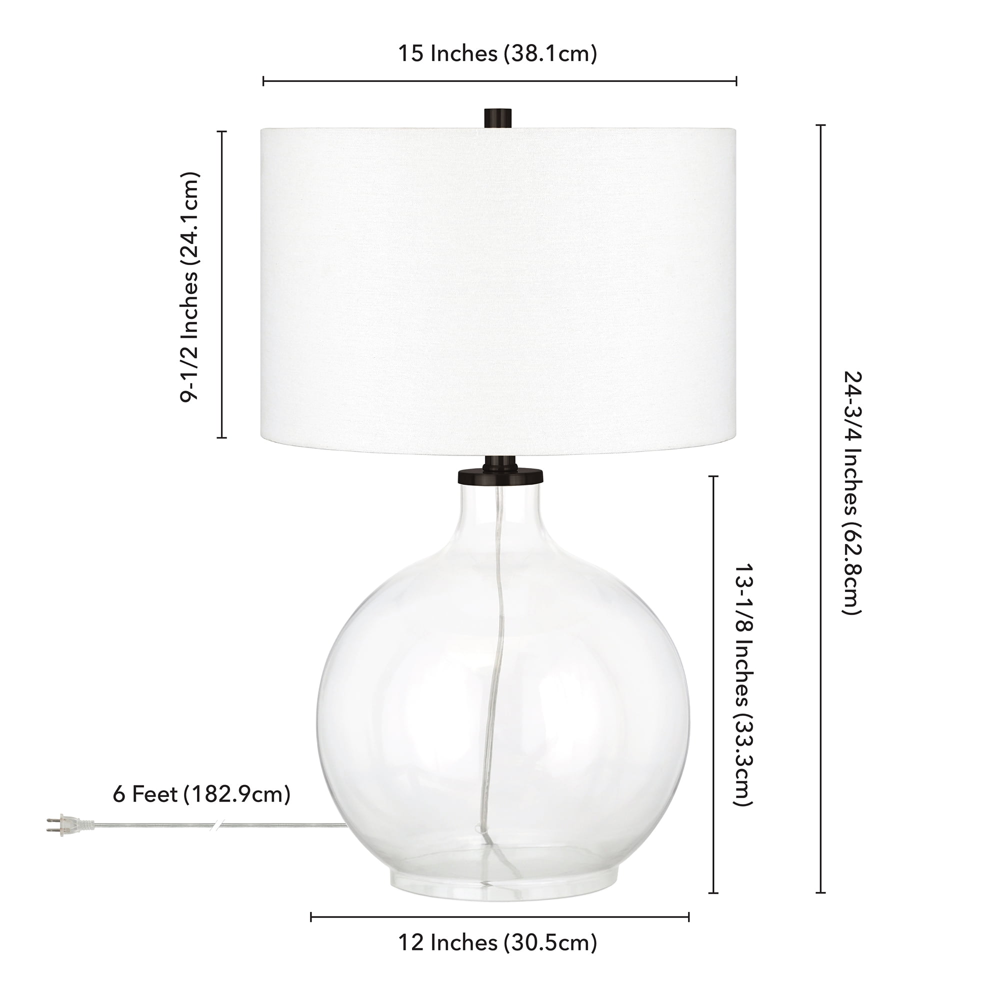 Evelyn&Zoe Modern Transitional Round Glass Table Lamp with Linen Shade (Black, 20 in Height) qd6bv
