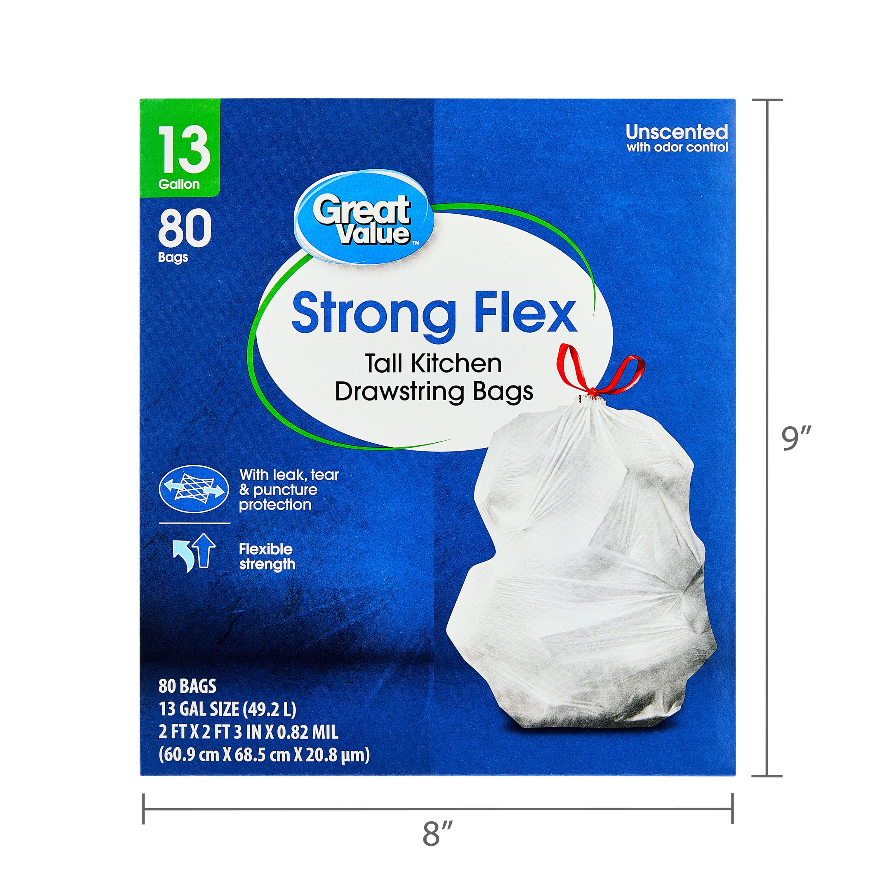 Great Value 13 Gallon Tall Kitchen Drawstring Trash Bags (White, 80 Count) o0x75