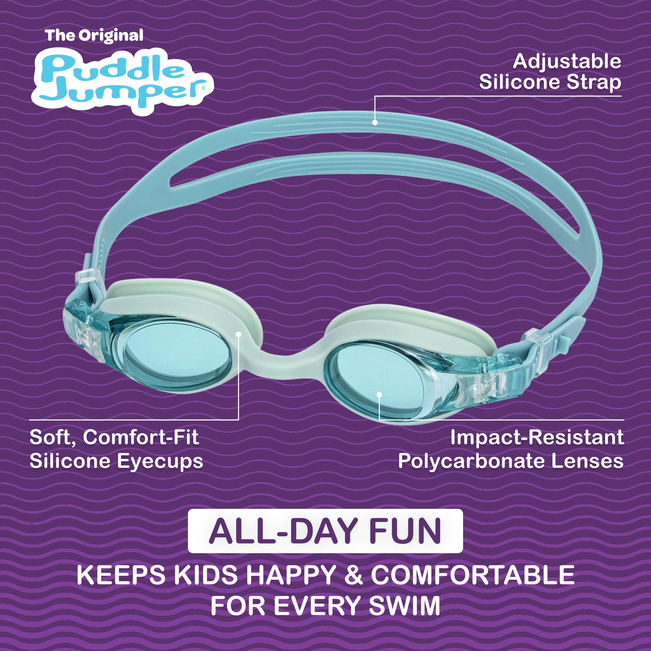 Puddle Jumper Child Swim Goggles, Anti-Fog UV Protection, Comfort-Fit Silicone Strap (Green, 1 Pair) 6w42b