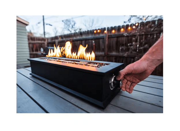 Ukiah Loom X Outdoor Rectangular LP Gas Tabletop Fire Pit (Black, 28 in. W x 5.75 in. H) tf6kn
