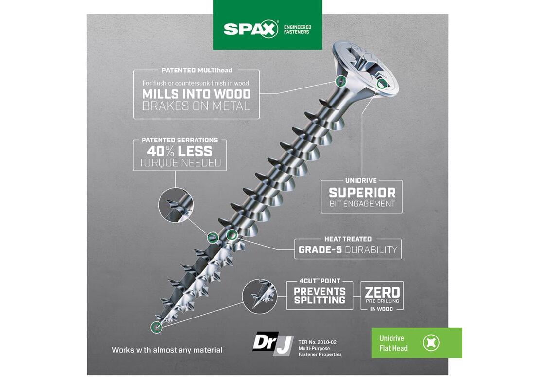 SPAX Multi-Purpose Flat Head Screws, Zinc-Plated Steel, Self-Tapping (Silver, 40 Pack, 1 in) ba2a6
