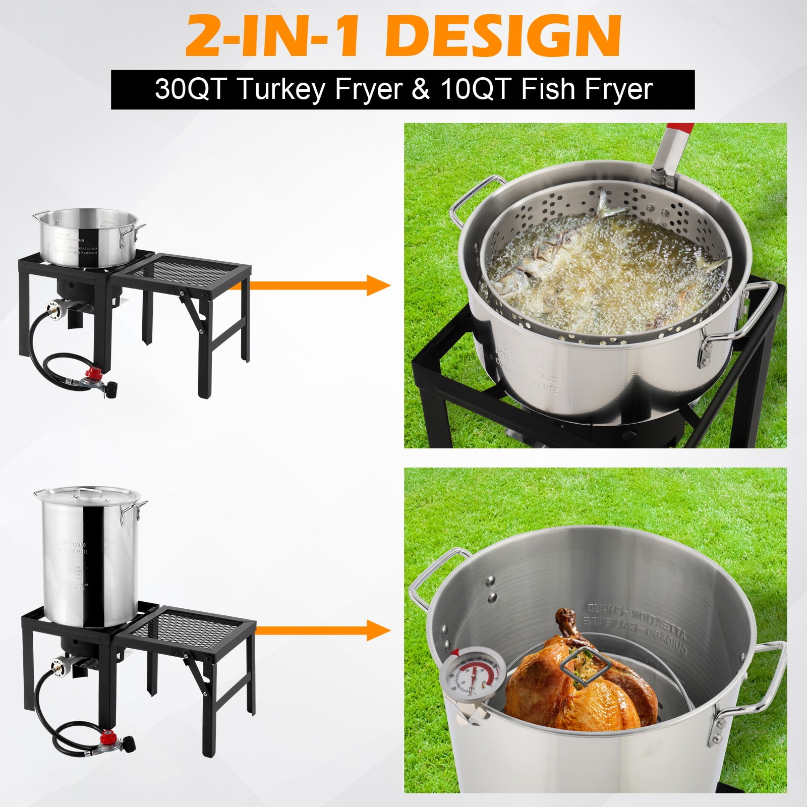 Zimtown Outdoor Turkey Fryer and Boiling Pot Set with Folding Side Table and Thermometer (30 qt, 10 qt) reftl