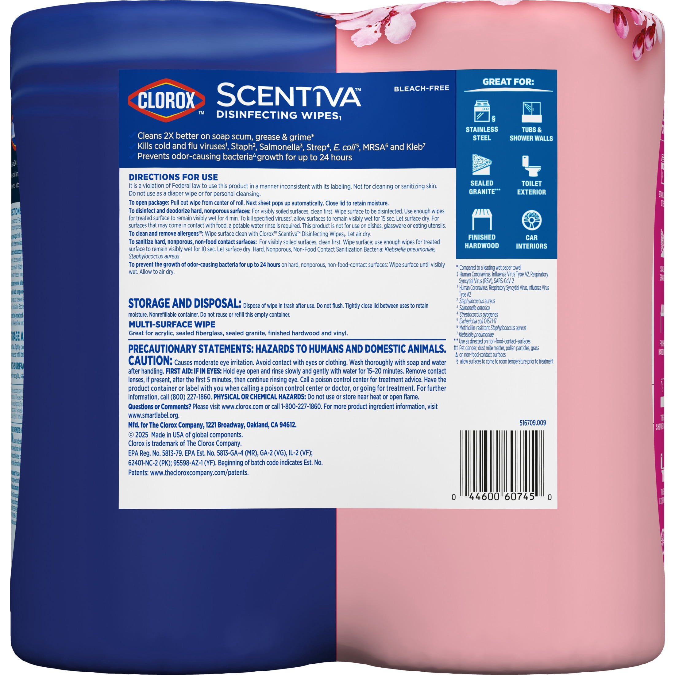 Clorox Scentiva Disinfecting Wipes, Multi-Surface Cleaning and Sanitizing Wipes (White, 150 Count) z3vu5