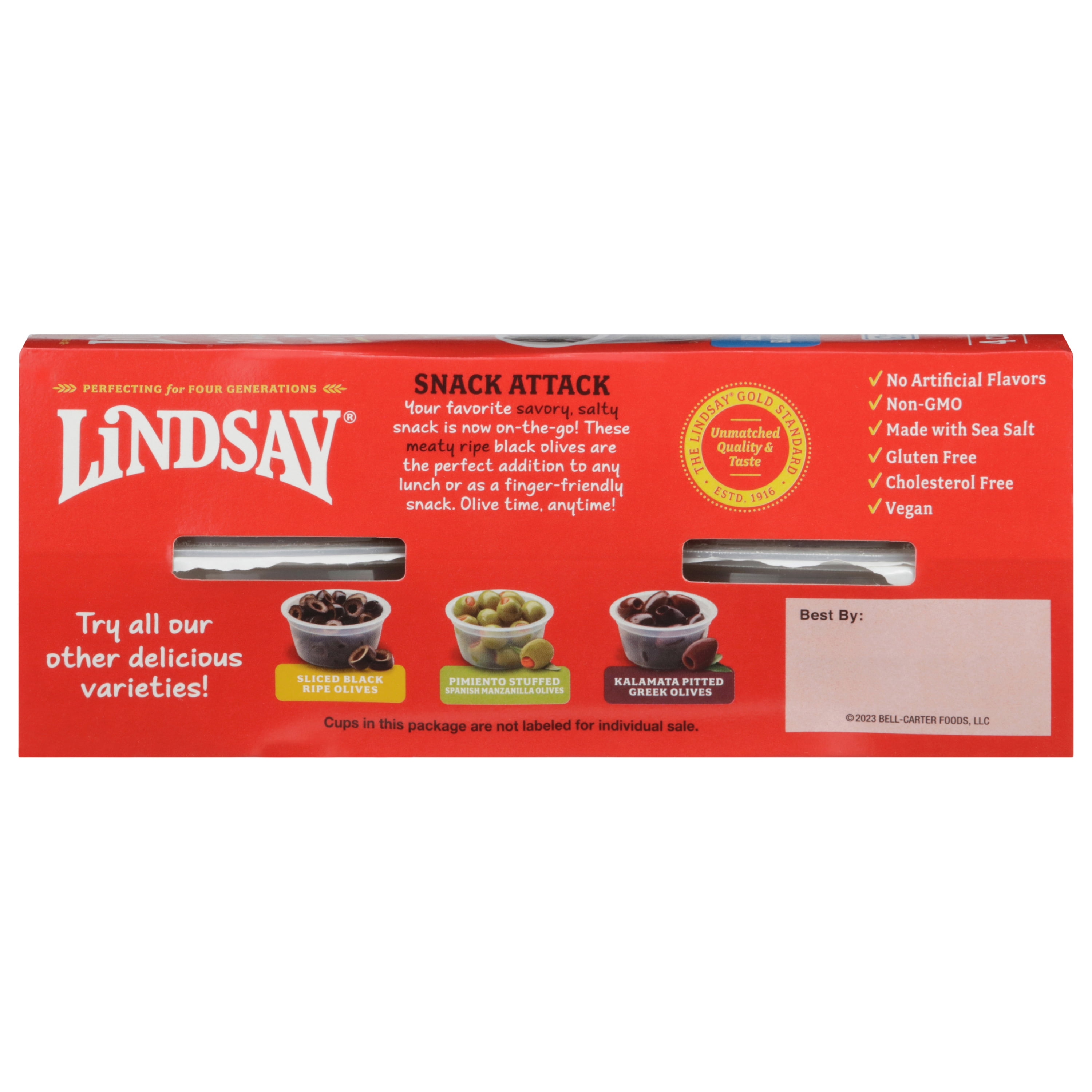 Lindsay Medium Pitted Black Ripe Olives (Black, 4 Pack, 1.2 oz per cup) 8meom
