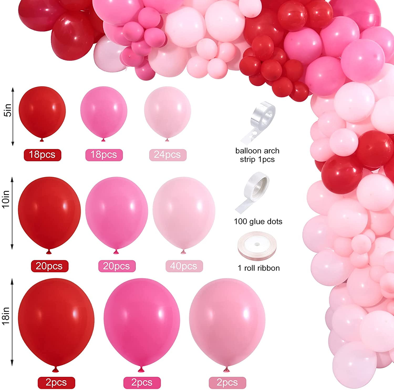 WYZCTTD Valentine's Day Balloon Garland Arch Kit, Party Decoration Supplies (Pink, Red, Rose Red, 149 Pieces) rbq5v