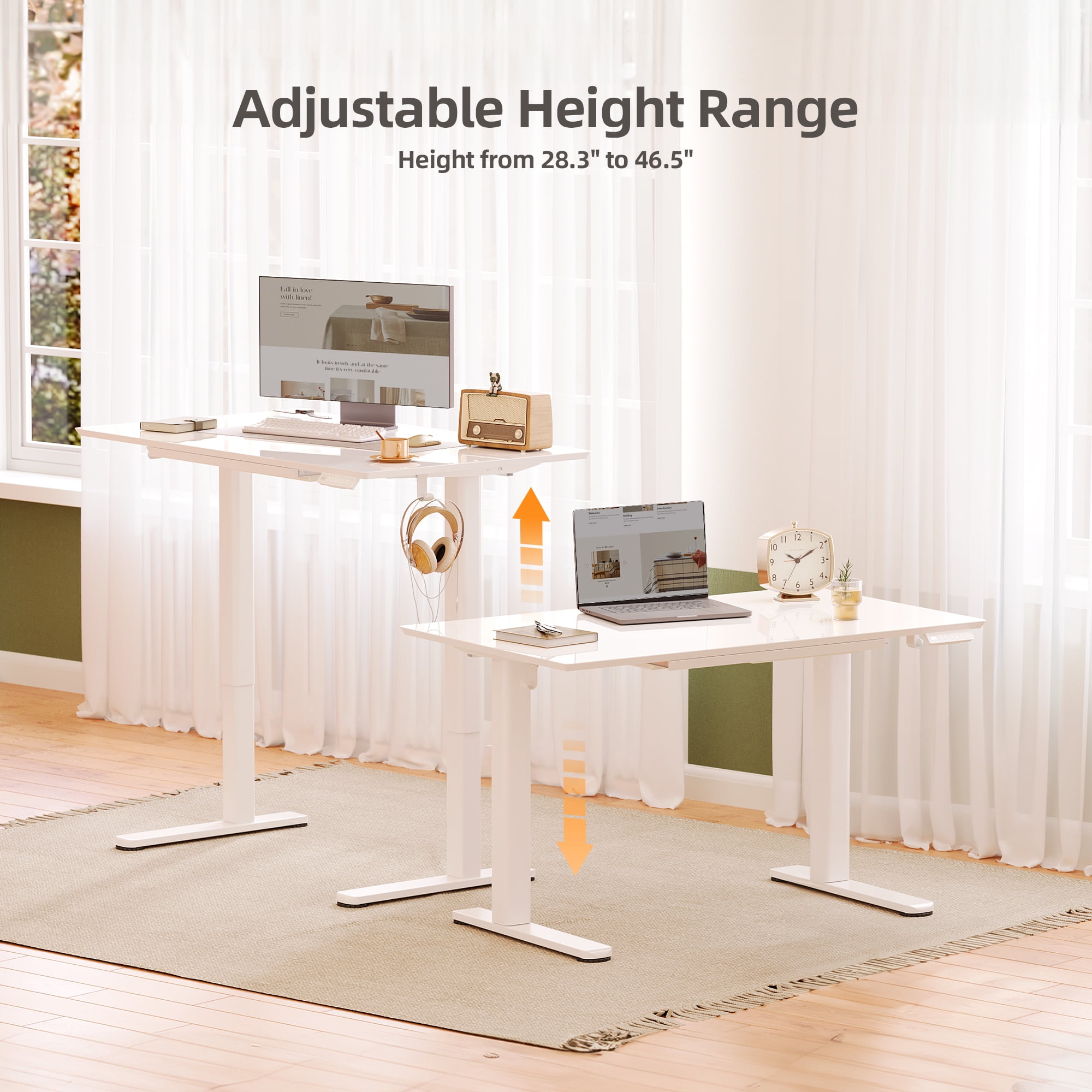 INNOVAR Electric Standing Desk with Wireless Charging and Drawer (55 in, White) mgaia