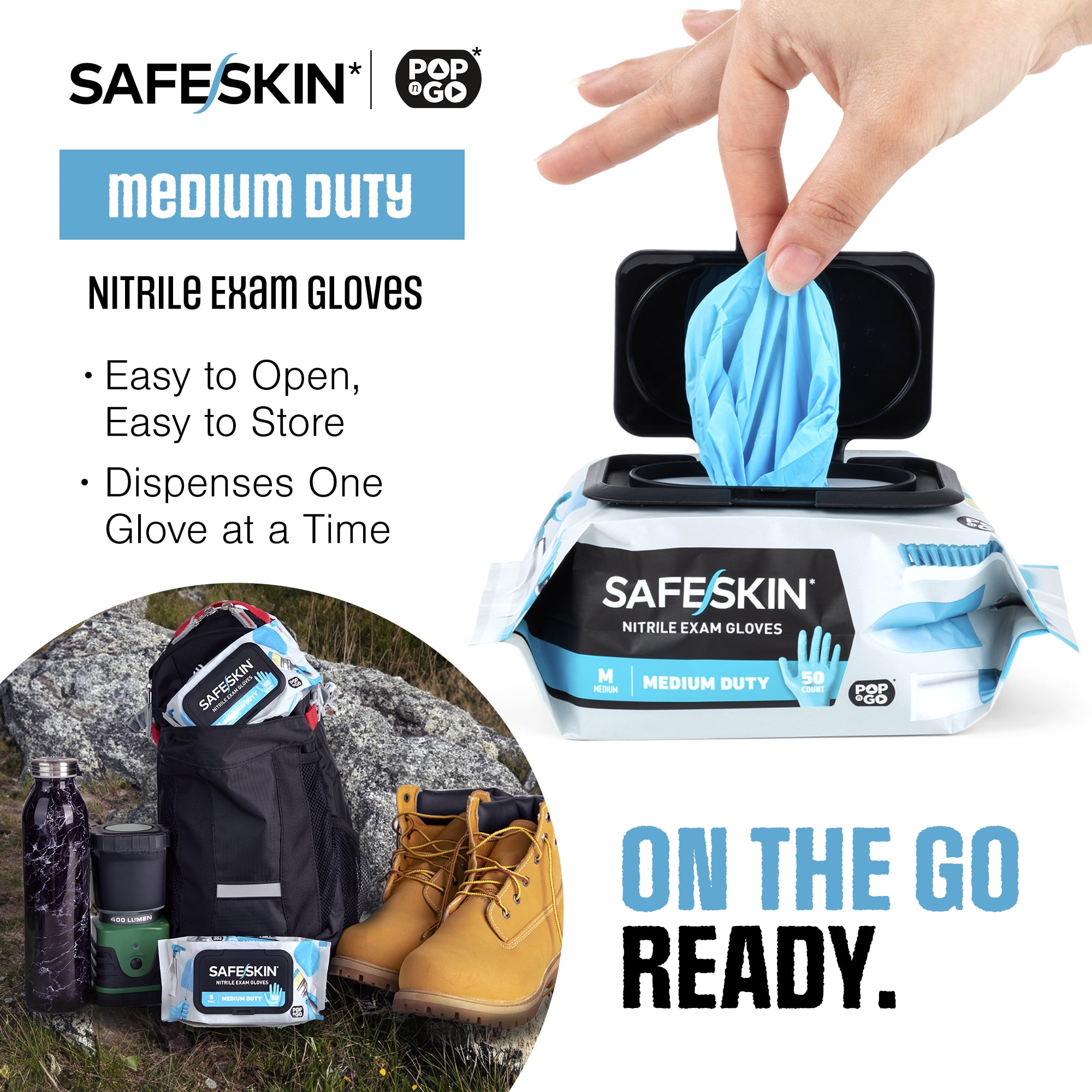 SAFESKIN Nitrile Disposable Gloves (Blue, Medium, 50 Count) Powder-Free Textured Fingertips for Food Handling and Cleaning gzls8