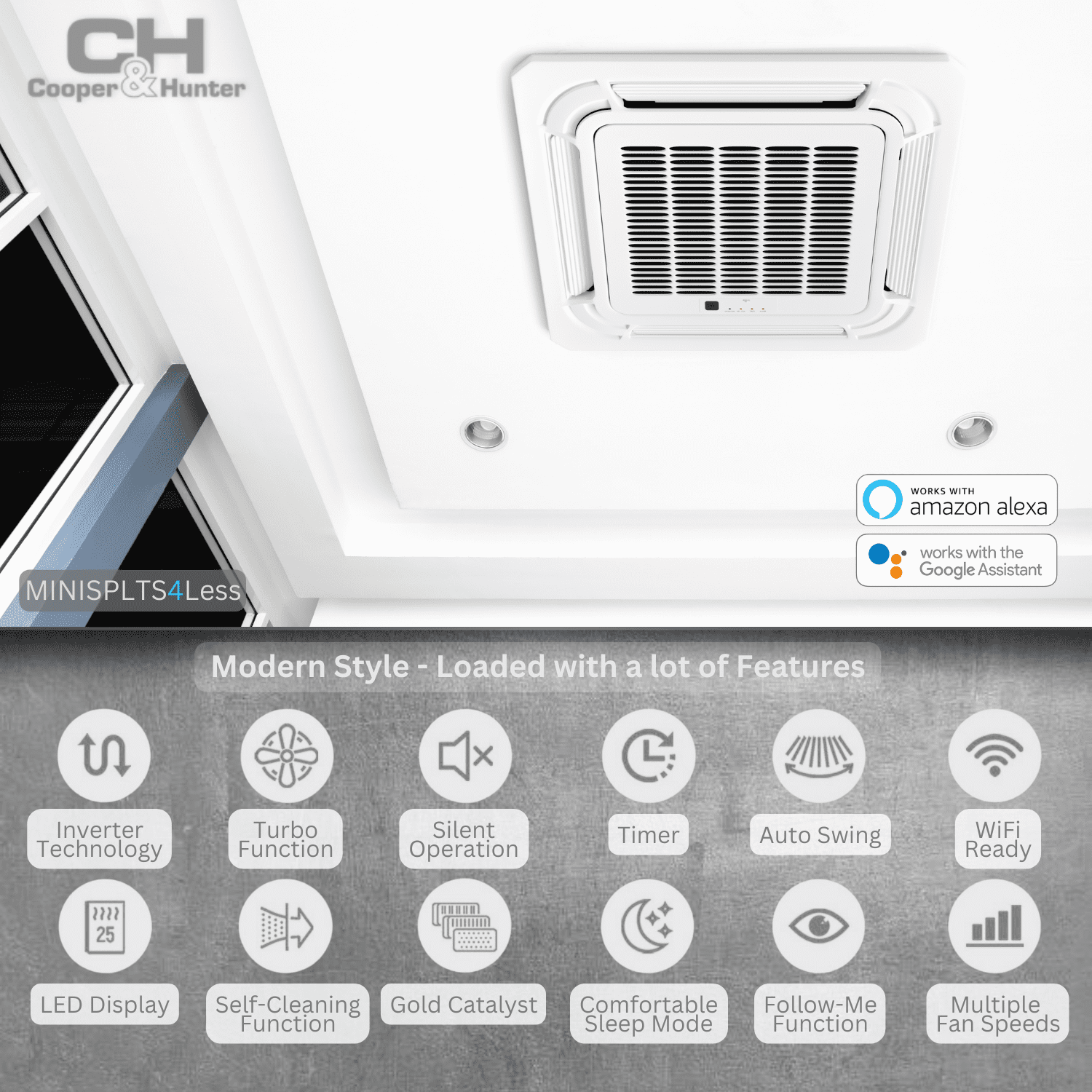 Cooper & Hunter 48000 BTU Dual Zone Mini Split Heat Pump Air Conditioner (White, 3000 Sq Ft) moqku