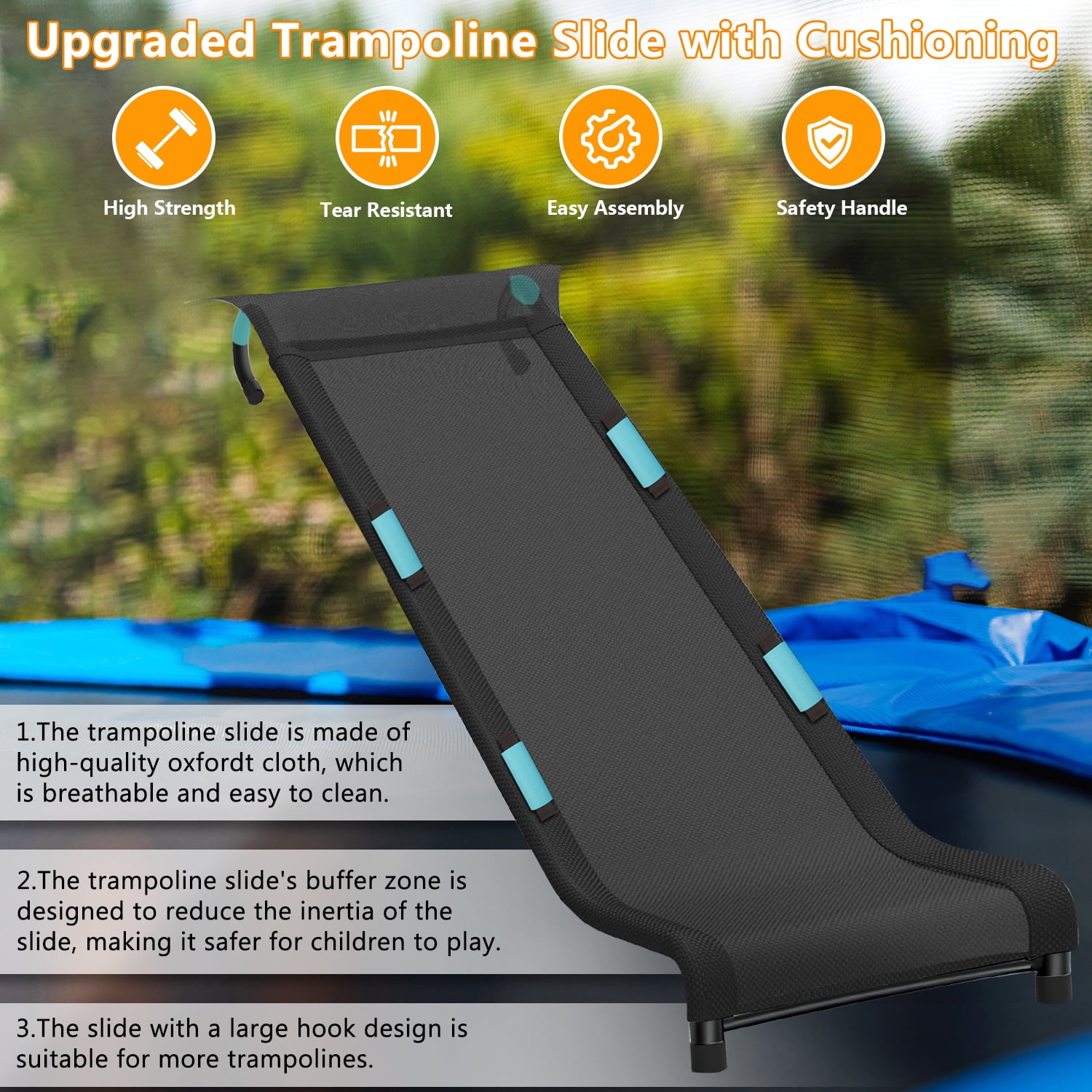 ROMUCHE Trampoline Slide and Ladder Attachment with Safety Handles (Black, 60 in x 20 in) loyu3