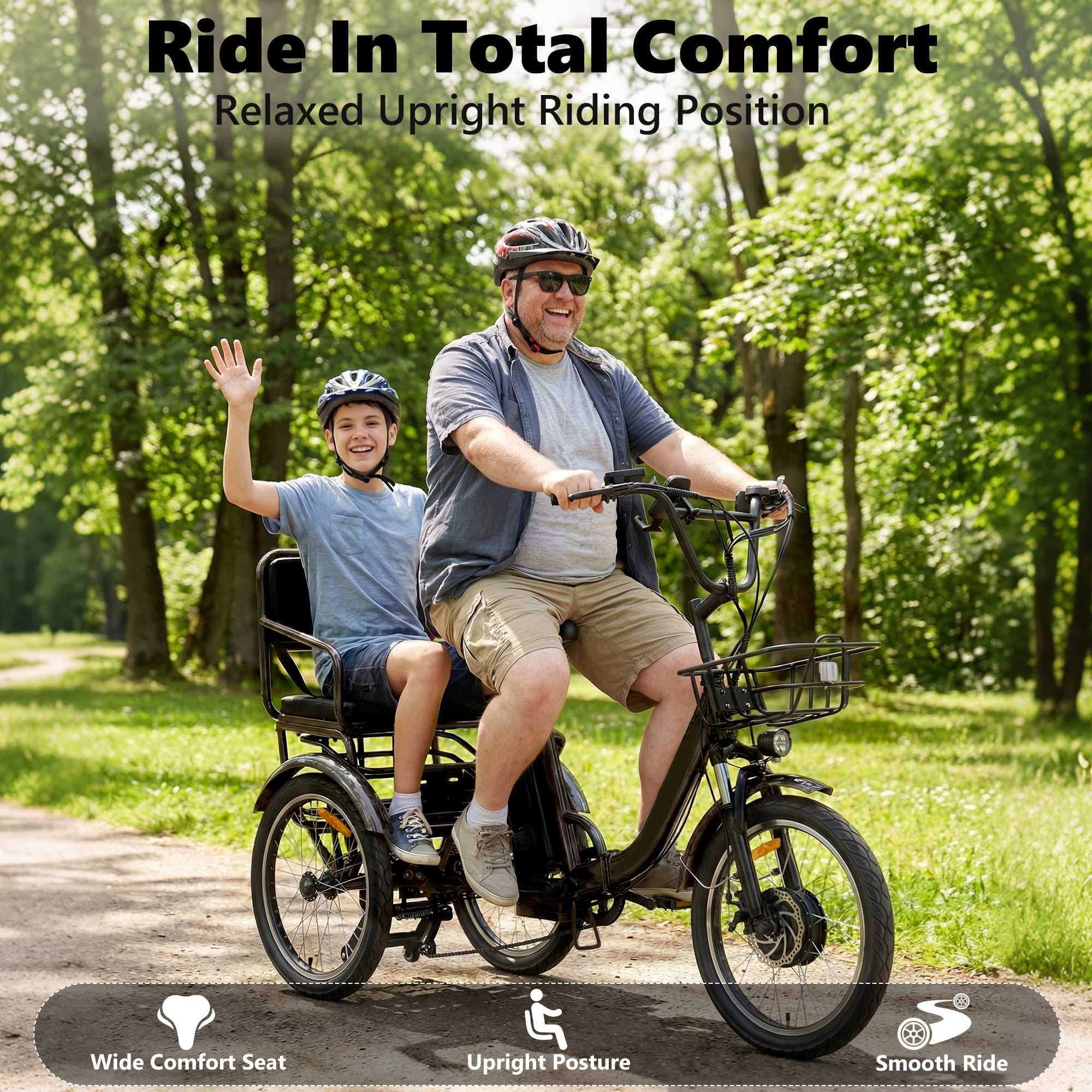 EASINGO 2-Seater Electric Tricycle for Adults, Folding 3-Wheel E-Trike with Storage Basket, 48V Lithium Battery (Black) vzk6x