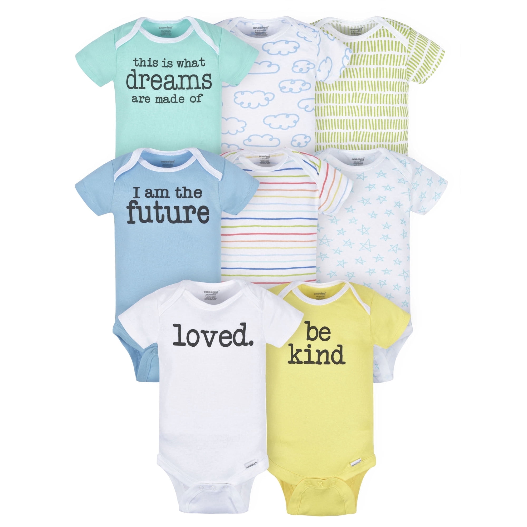 Onesies Brand Baby Bodysuits Short Sleeve Cotton Rompers (Yellow, 8-Pack, Newborn-12M) kjlw6