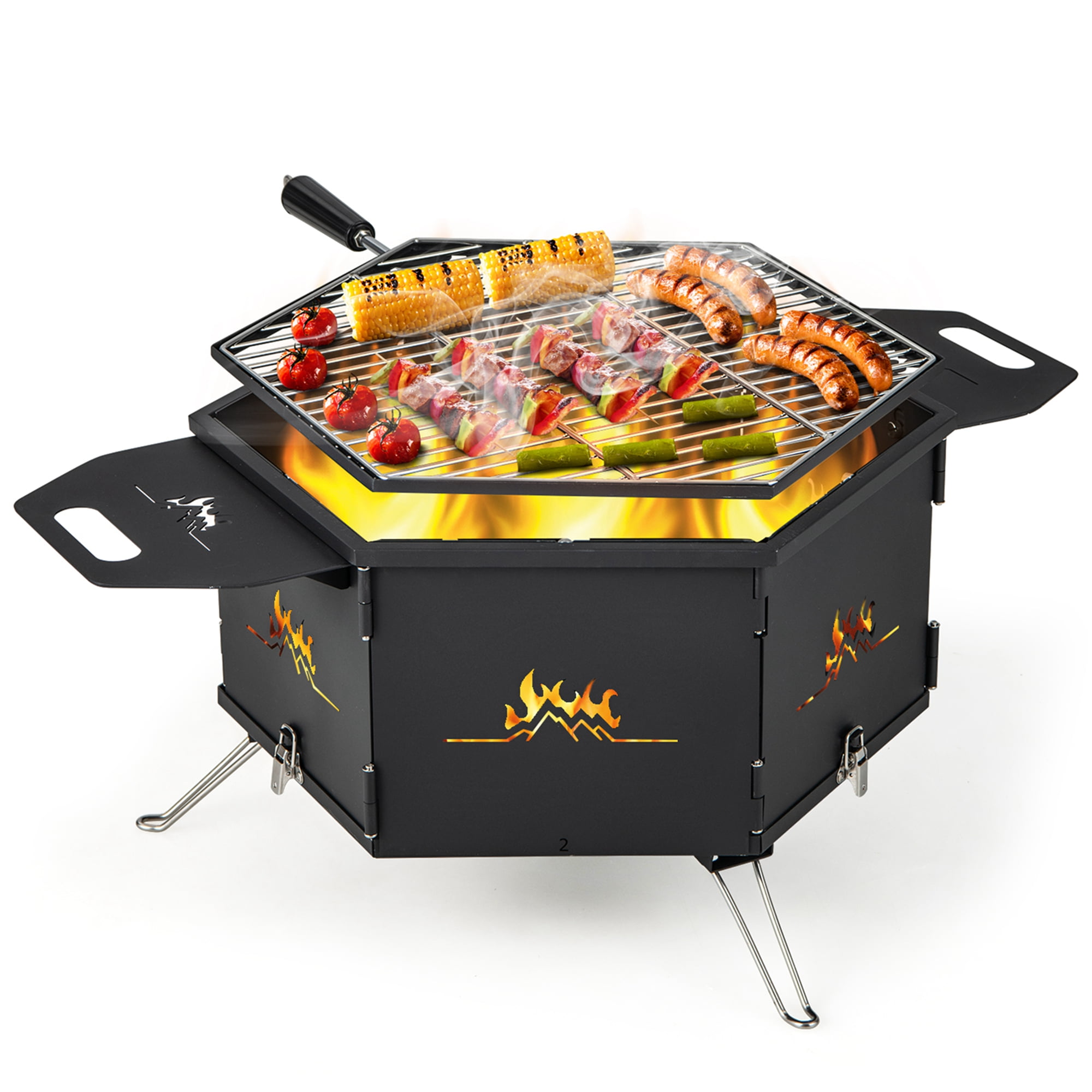 Costway 29 in Charcoal Folding Grill, Portable 360° Rotatable Outdoor Cooking Stove (Black, 29 in) vuwdl