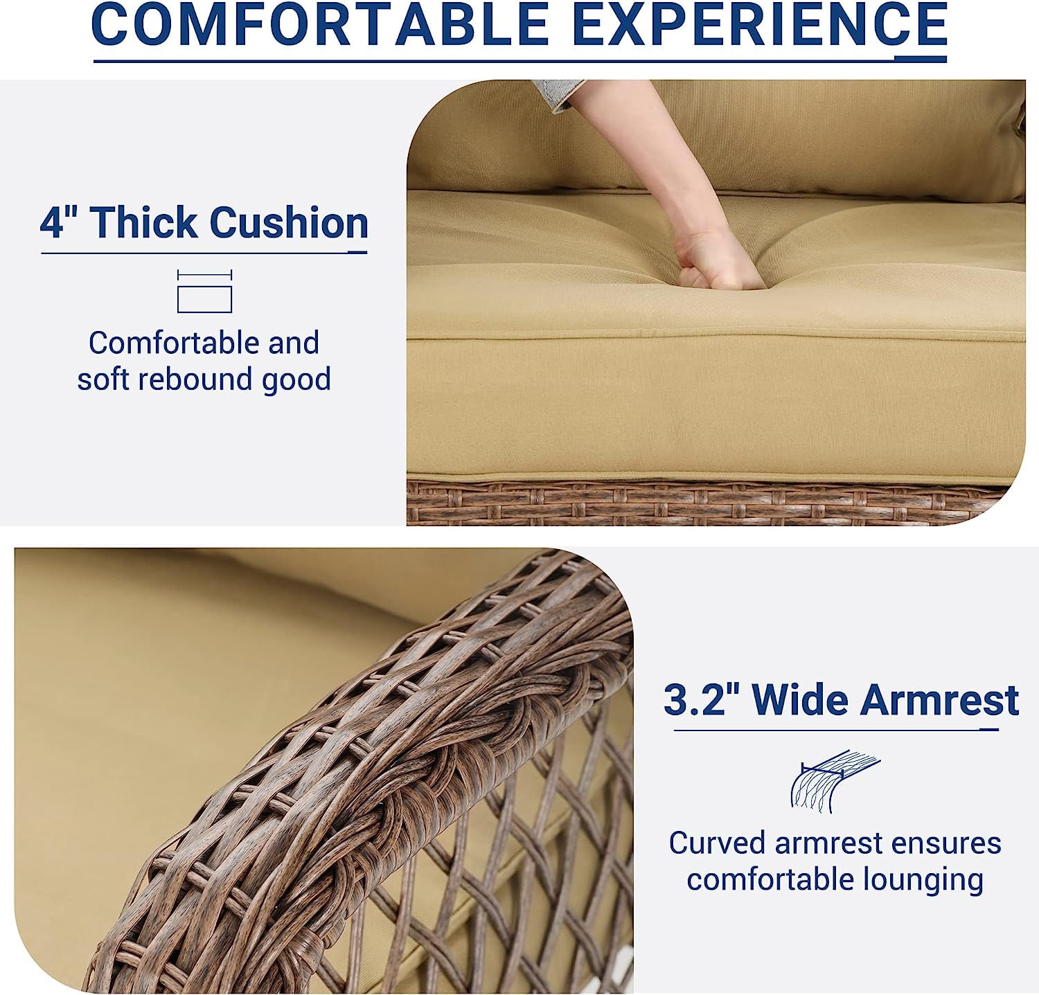 TECHMILLY 3-Piece Outdoor Rocking Chair Set, Wicker Patio Furniture with Cushions and Side Table (Beige, 37 in x 30 in x 38 in) 101ny