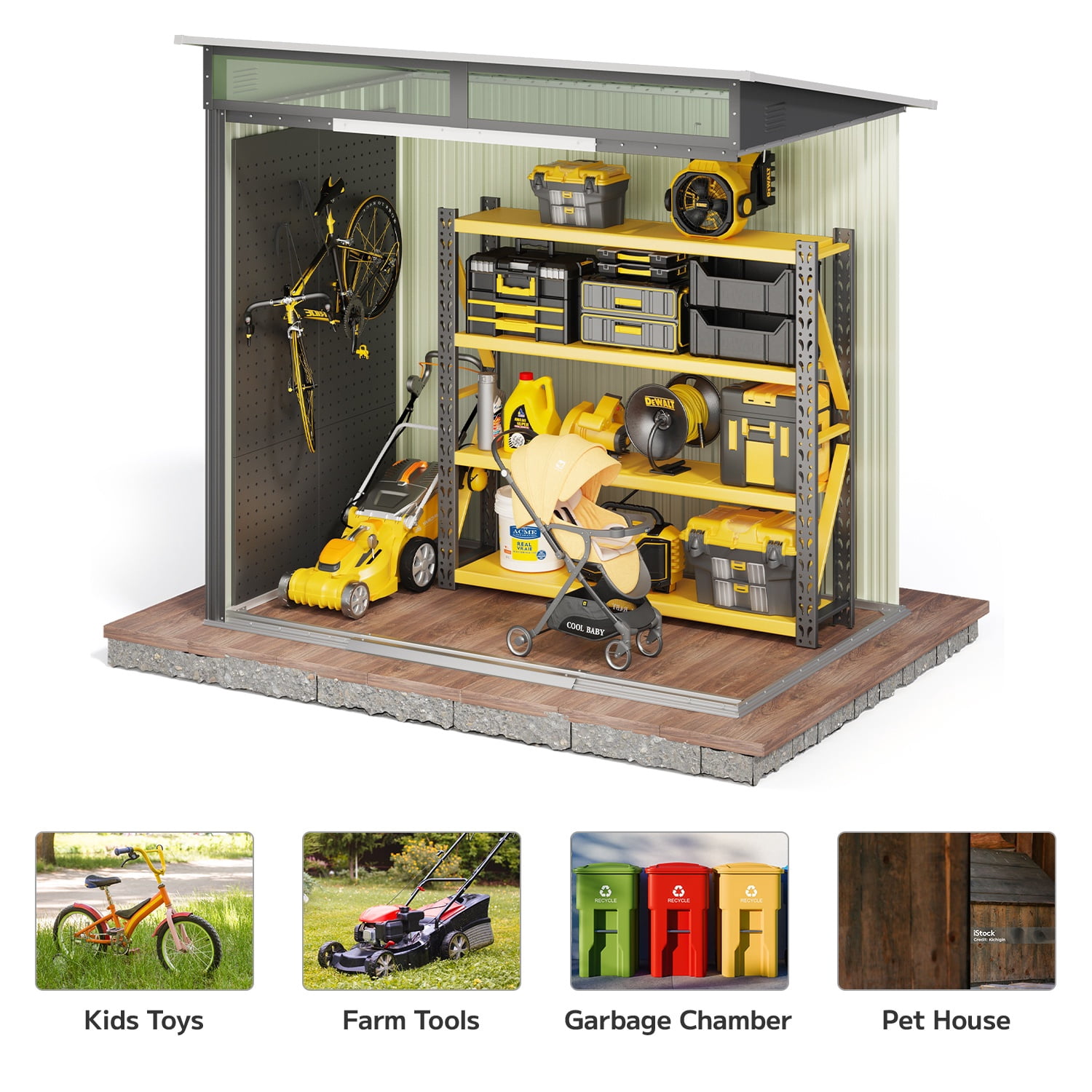 Asofer Outdoor Storage Shed, Heavy-Duty Galvanized Steel Backyard Tool Organizer with Window (Dark Gray, 77 in x 43 in x 77 in) efv4z