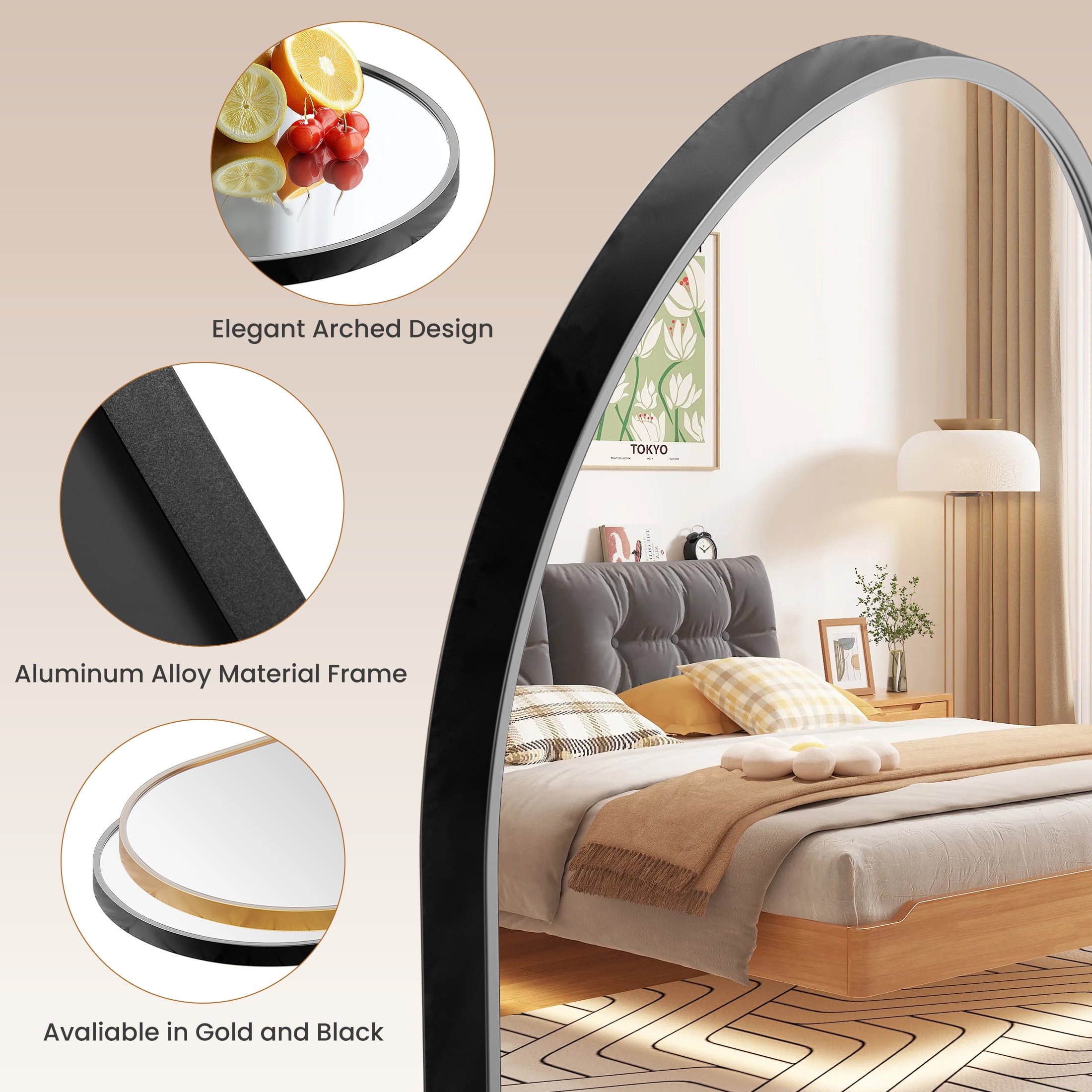 CONCETTA Arched Wall Mirror, Decorative Bathroom Vanity Mirror with Metal Frame (Black, 20 in x 30 in) 4d3t7