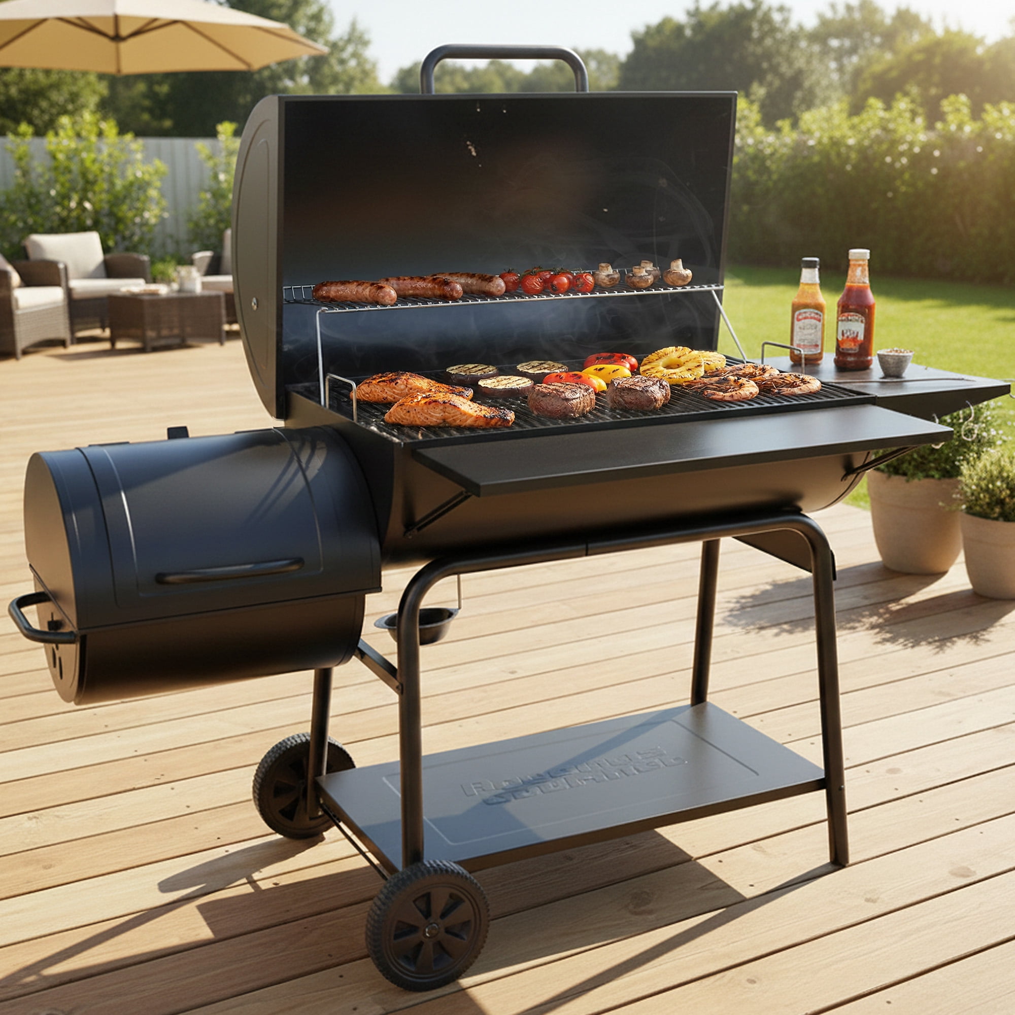 Royal Gourmet CC2036F 36 in Charcoal Barrel Grill with Offset Smoker (Black, 65.94 in L x 29.92 in W x 51.18 in H) nd60w