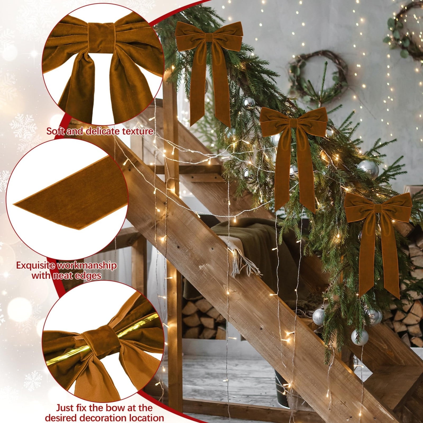 Hzgobj Velvet Christmas Tree Bow Decorations, Luxurious Ribbon Ornaments for Wreaths and Gift Wrapping (Brown, 12-Pack) vnmpd