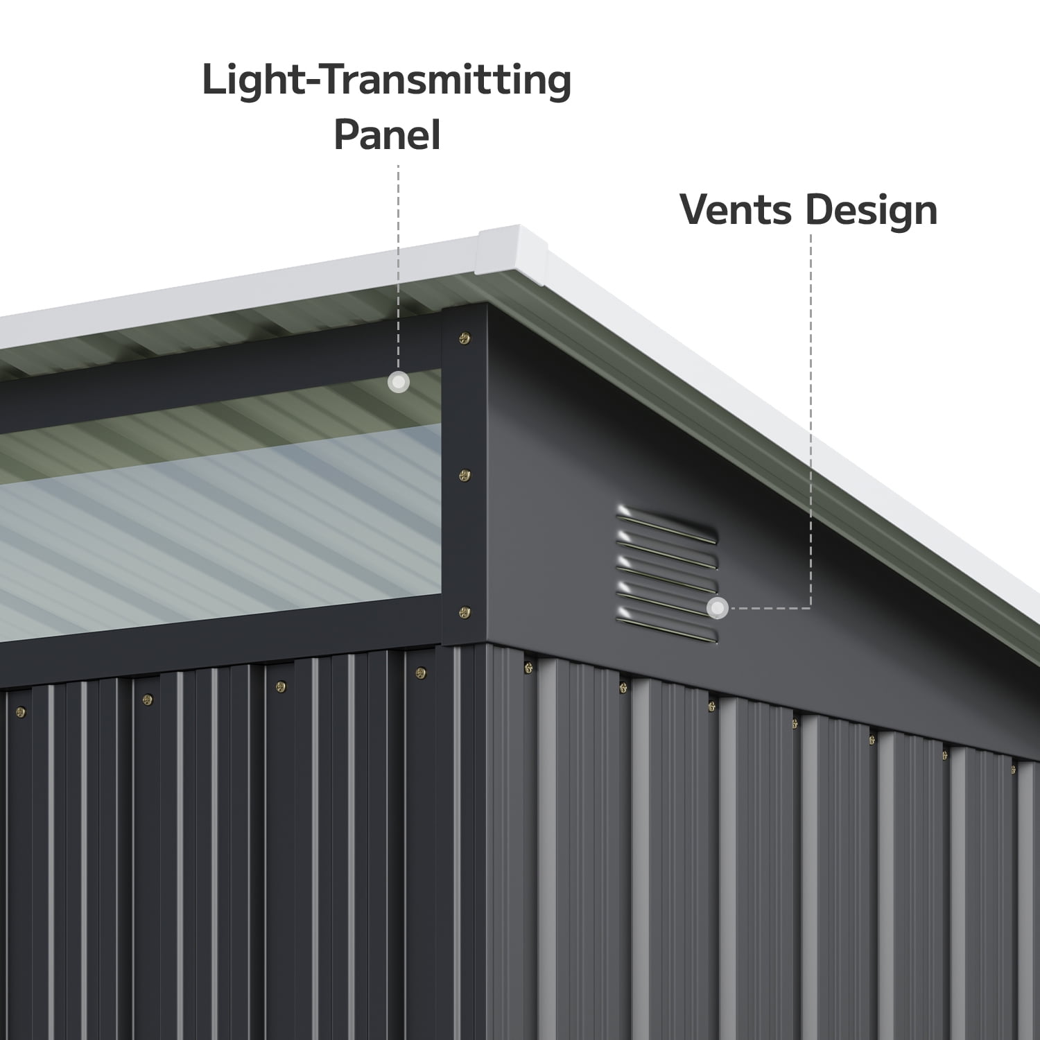 Asofer Heavy-Duty Weatherproof Steel Outdoor Storage Shed with Lockable Door (Dark Gray, 76.8 in x 42.9 in x 77.2 in) gik36