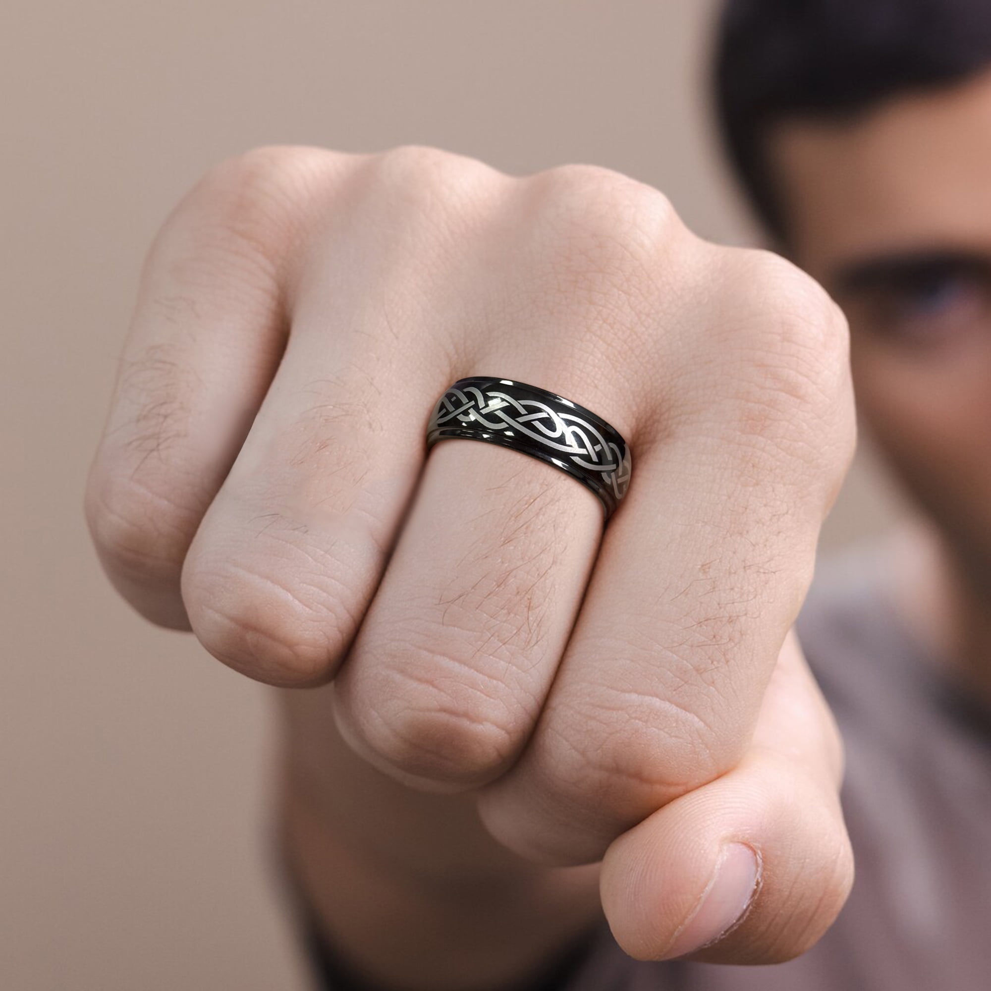 Jewmon Tungsten Carbide Ring for Men Celtic Knot Pattern Comfort Fit Wedding Band (Black, 8mm) 93vhi