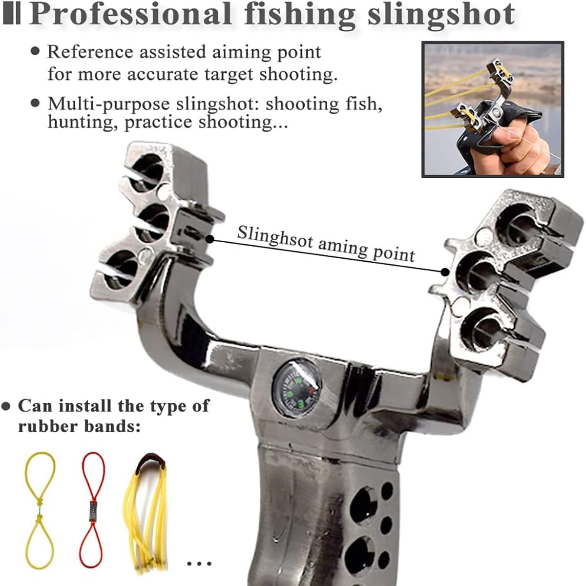 Runzkzy Tactical Slingshot Catapult with Wrist Brace and Fishing Reel Mount (Black, 1 Pack) 402gi