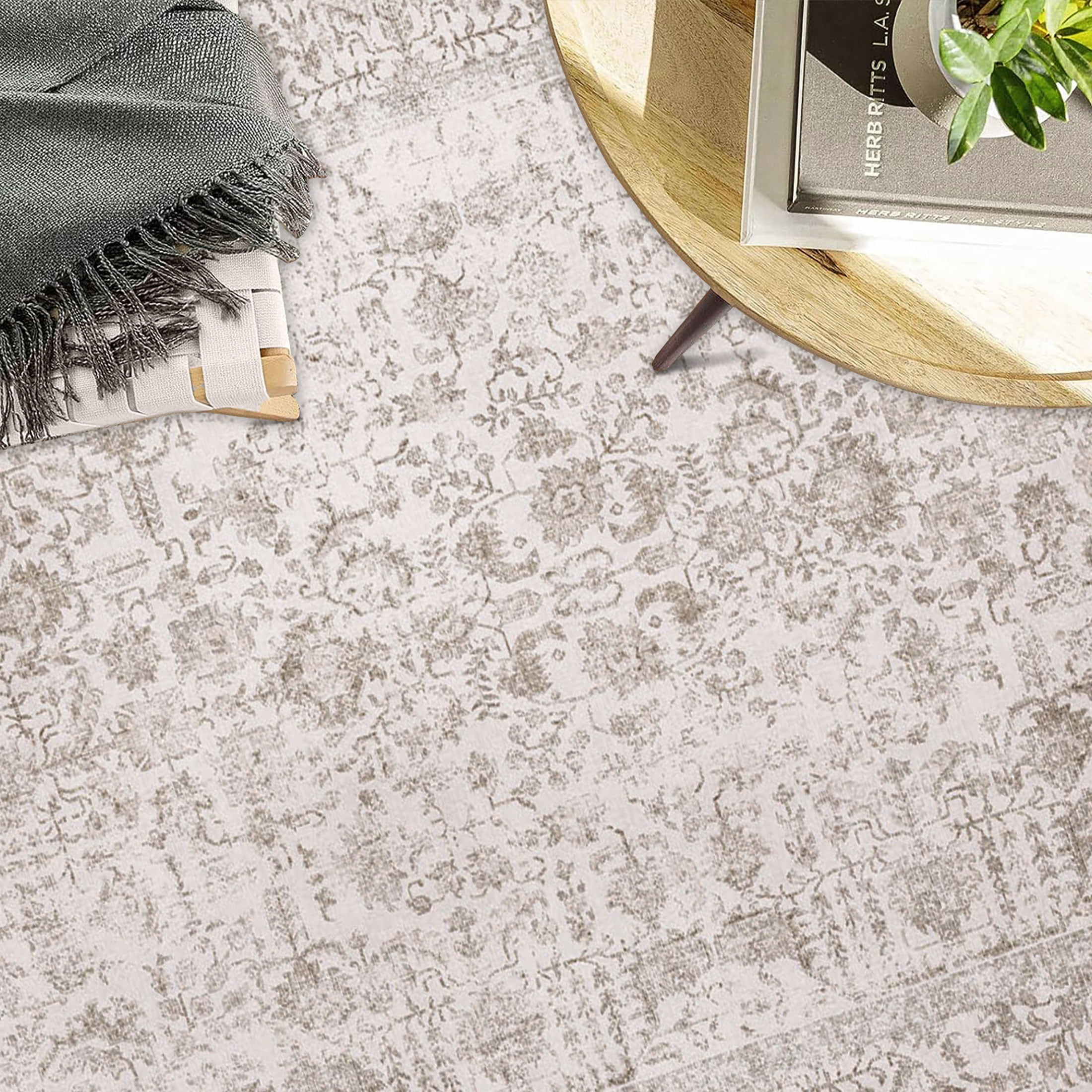 Berthmeer Vintage Area Rug, Washable Non-slip Farmhouse Floor Carpet for Living Room and Dining Room (Brown, 9 ft x 12 ft) fiyfq