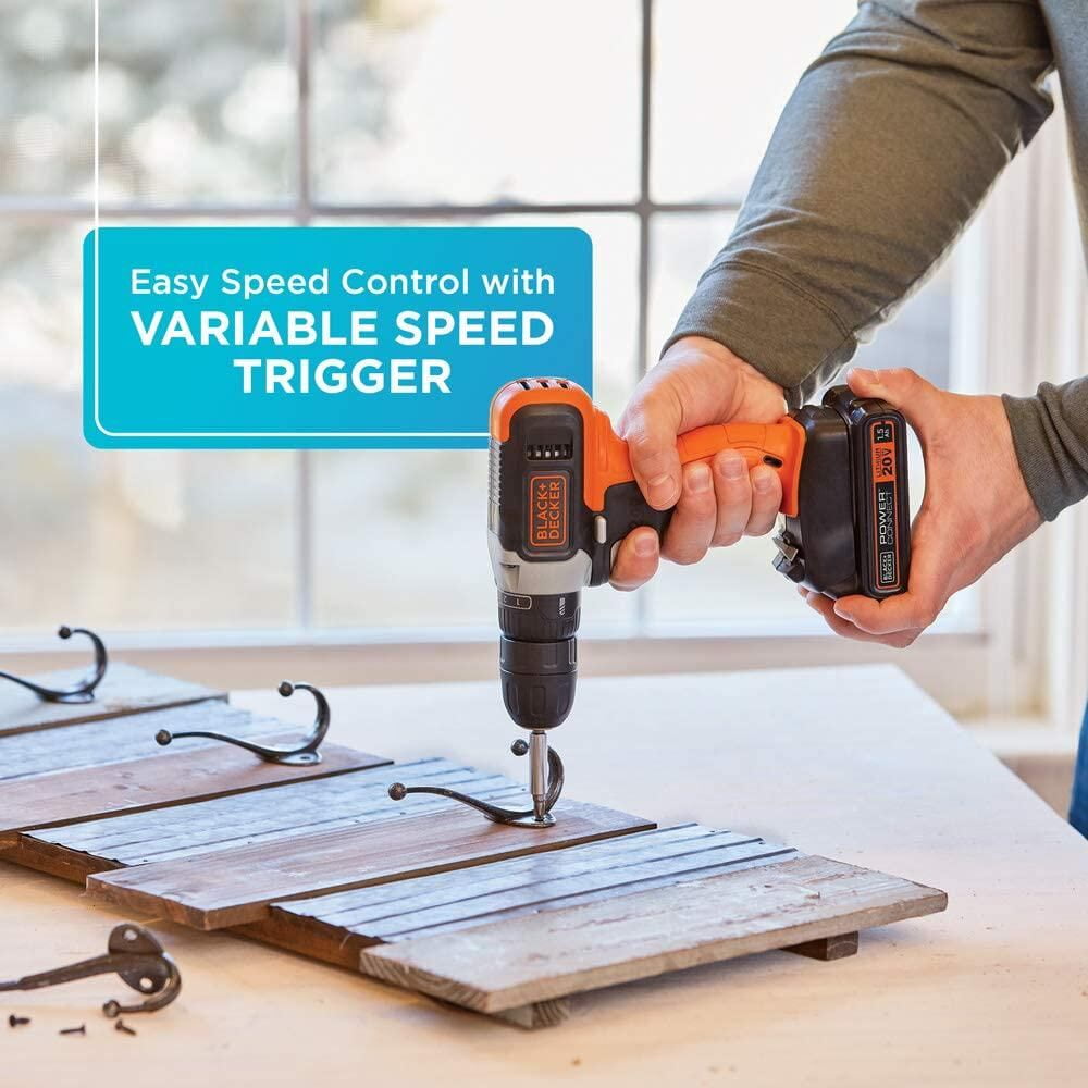 BLACK+DECKER 20V Max Cordless Drill Driver Kit with LED Work Light (Black, 1.5 Ah) jmj0q