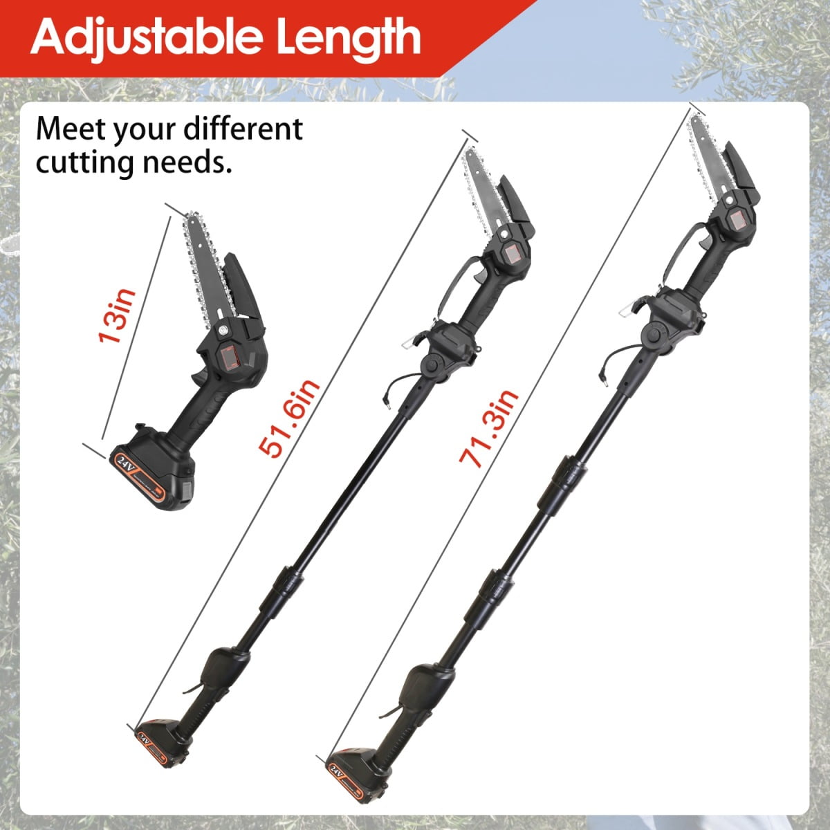 Triple Tree 2-in-1 Cordless Pole Saw and Mini Chainsaw, Adjustable Electric Tree Trimmer with 2 Batteries (Black, 71.3 in) a5jfm