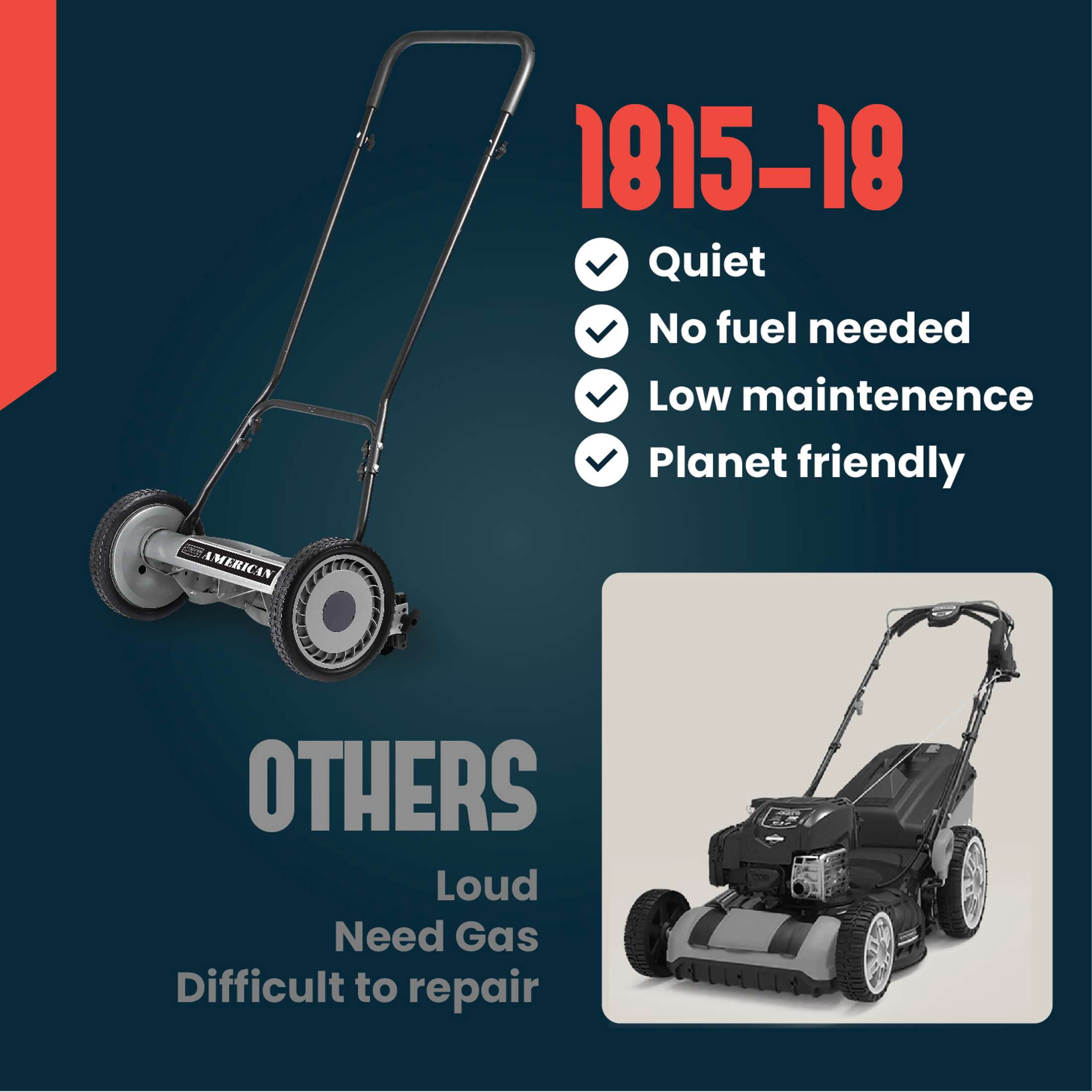 American Lawn Mower 1815-18 Push Reel Mower (Blue, 18 in) pmhhd