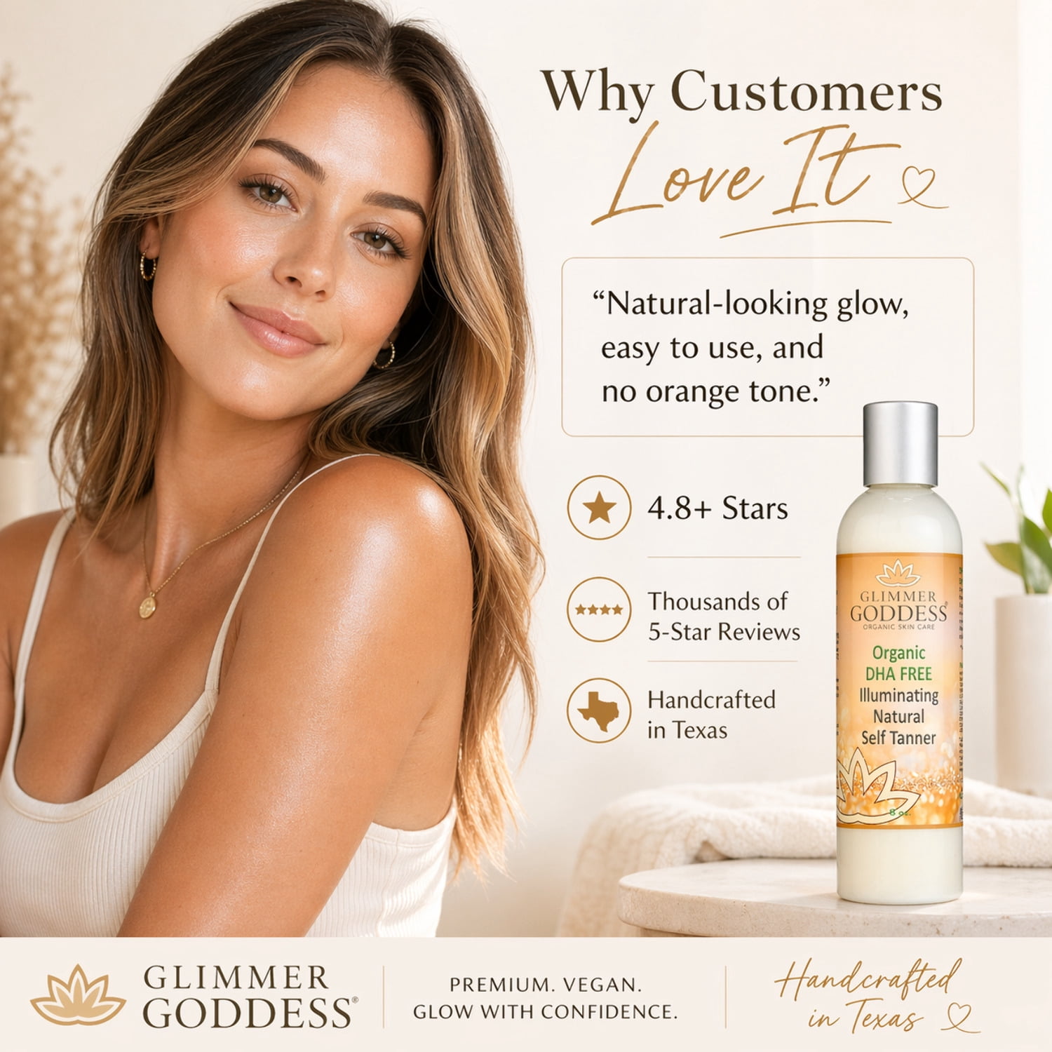 Glimmer Goddess Organic Self Tanner Lotion (Dark, 8 oz) yv7op