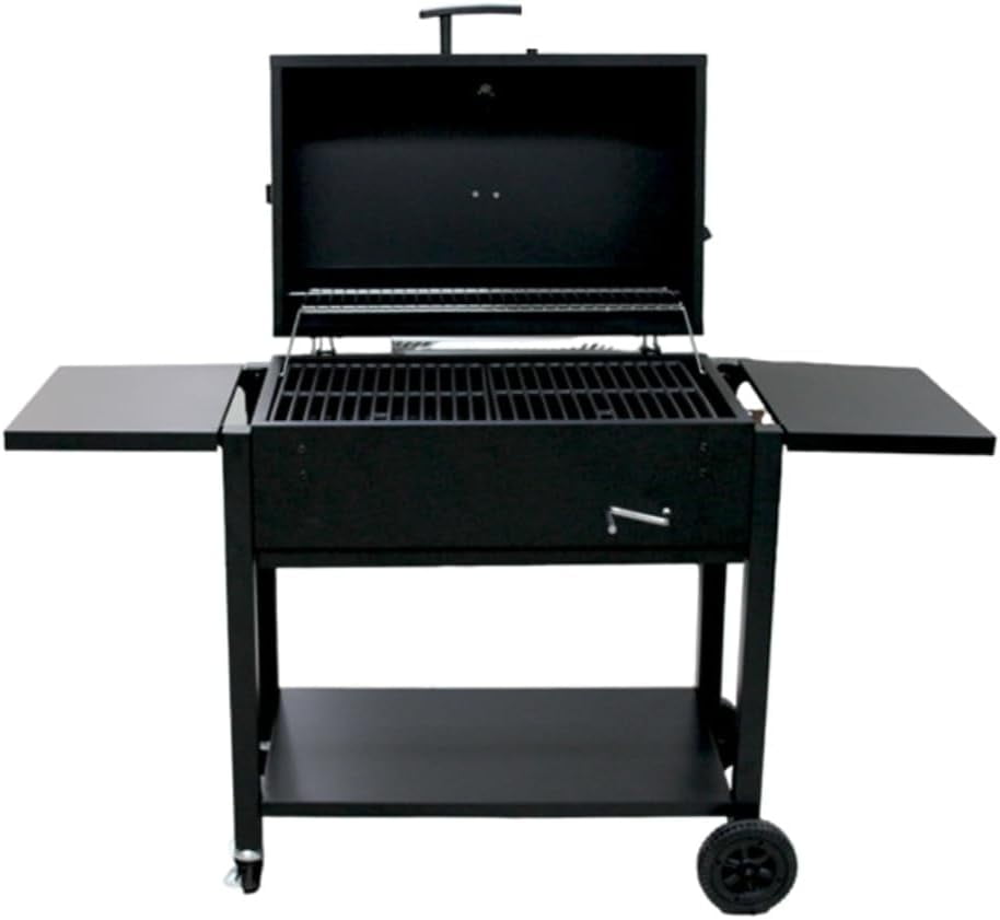 Generic 55 in XL Charcoal BBQ Grill with Wheels and Adjustable Grate (Black, 55 in) 0zlbi