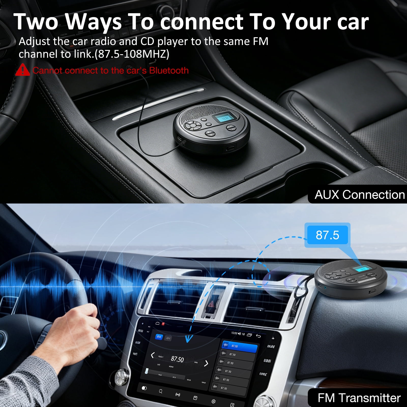Generic Portable CD Player with Bluetooth and FM Transmitter (Grey, 1 Unit) z11xh