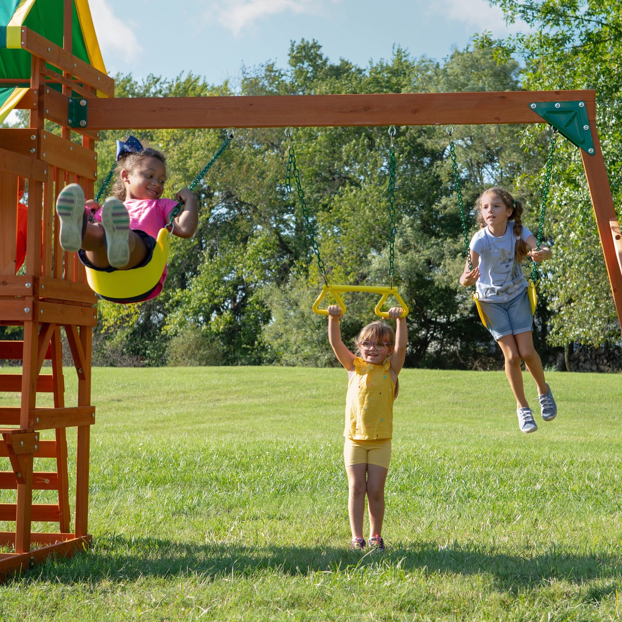 Backyard Discovery Tucson Cedar Wooden Swing Set with Slide and Rock Wall (Brown, 15 ft x 11 ft) 9we6w