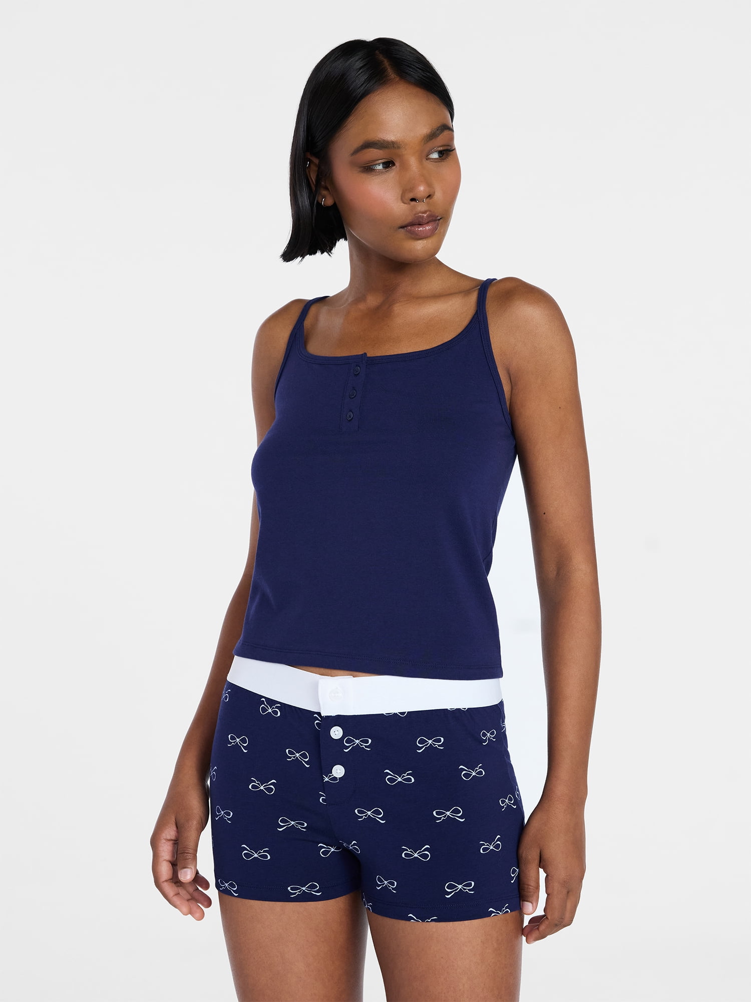 No Boundaries Women's Cloud Core Cami and Boxer Shorts Sleep Set (Blue, XXS-3X) 61atv