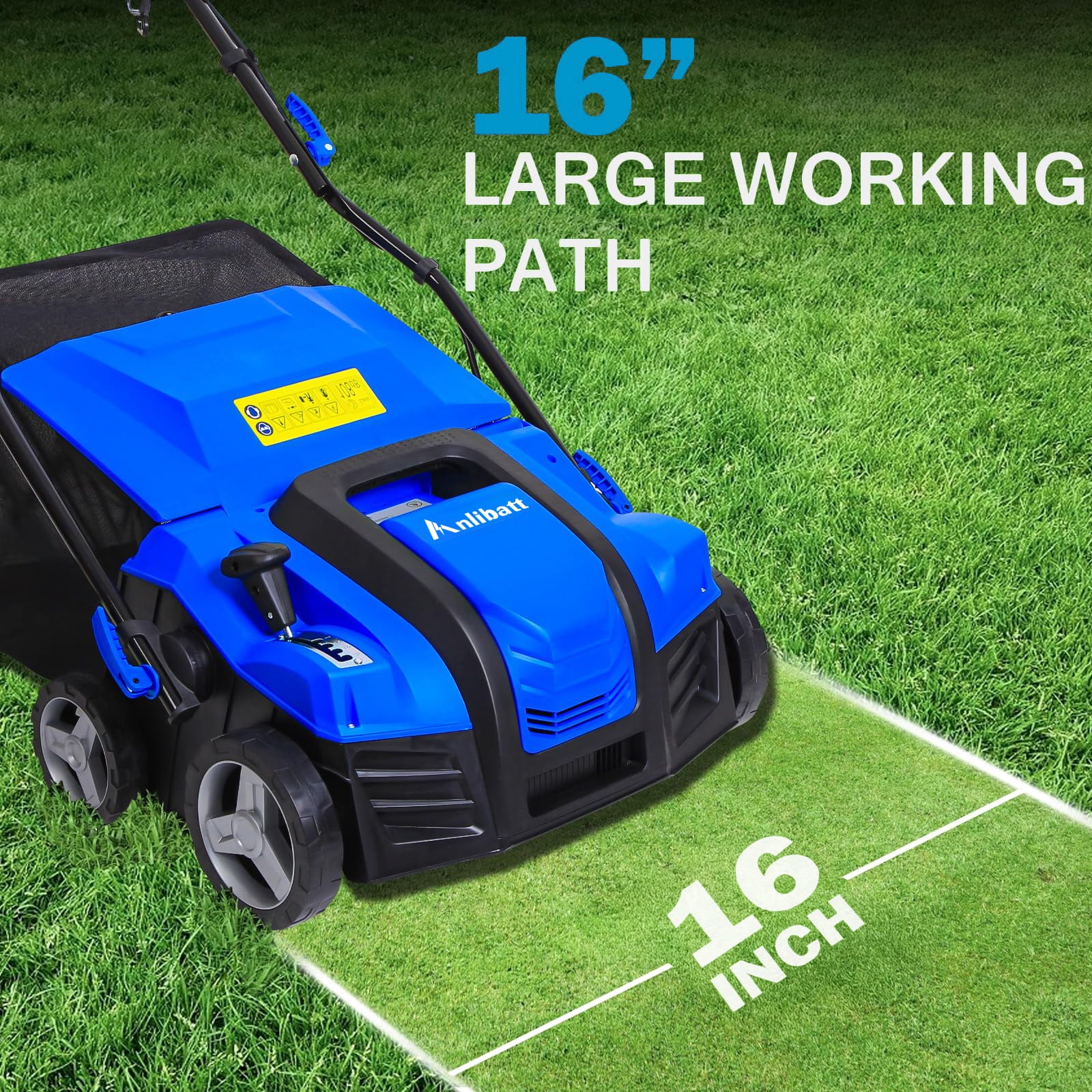 ANLIBATT 16 in Electric Dethatcher and Scarifier 15 Amp 2-in-1 Lawn Rake with 14.5 Gallon Collection Bag (Blue) 4mjch