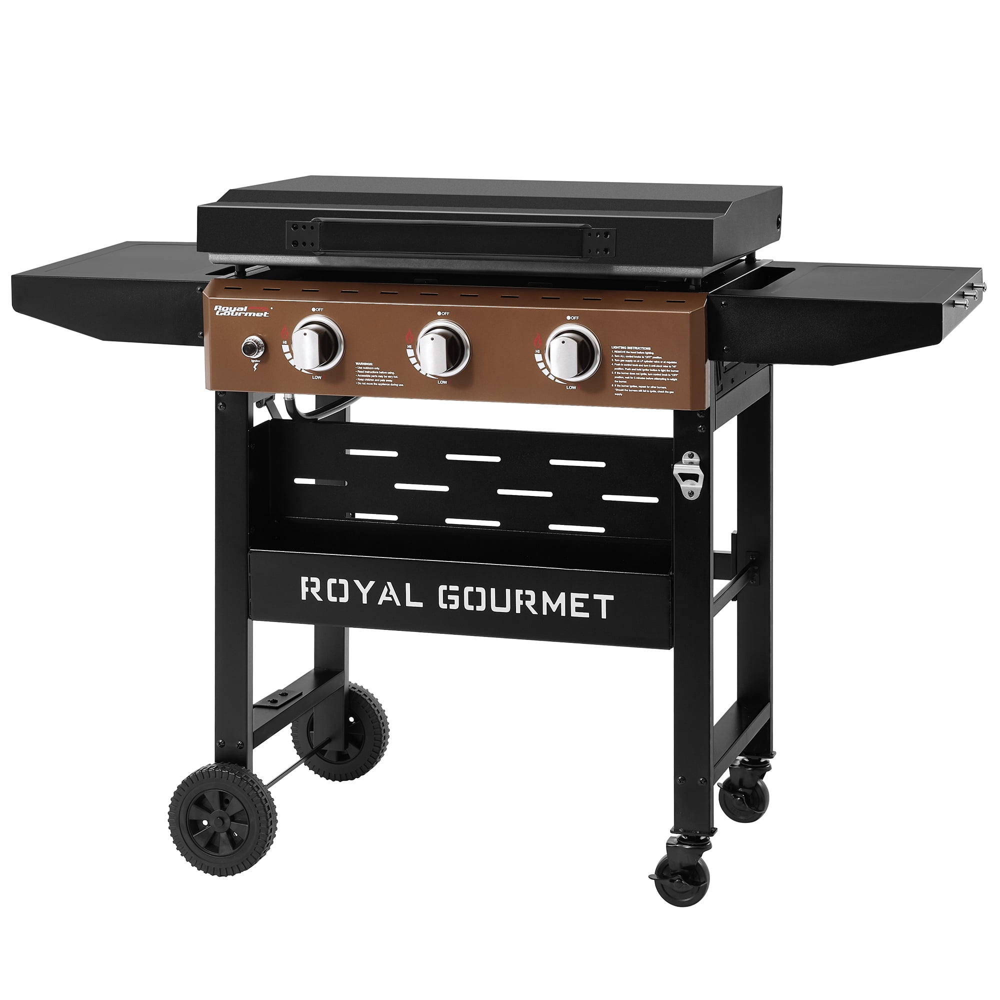Royal Gourmet GB3000PY 3-Burner Gas Griddle with Hood and Collapsible Side Shelves (Antique Bronze and Black, 492 sq. in.) oxzev