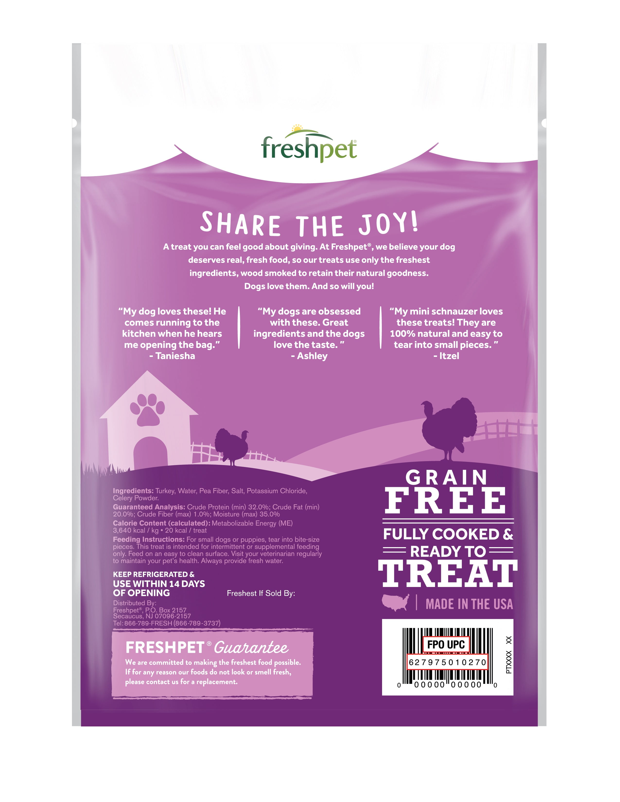 Freshpet Dog Joy Wood-Smoked Turkey Bacon Dog Treats (Natural Grain-Free Recipe, 3 oz) odx9k