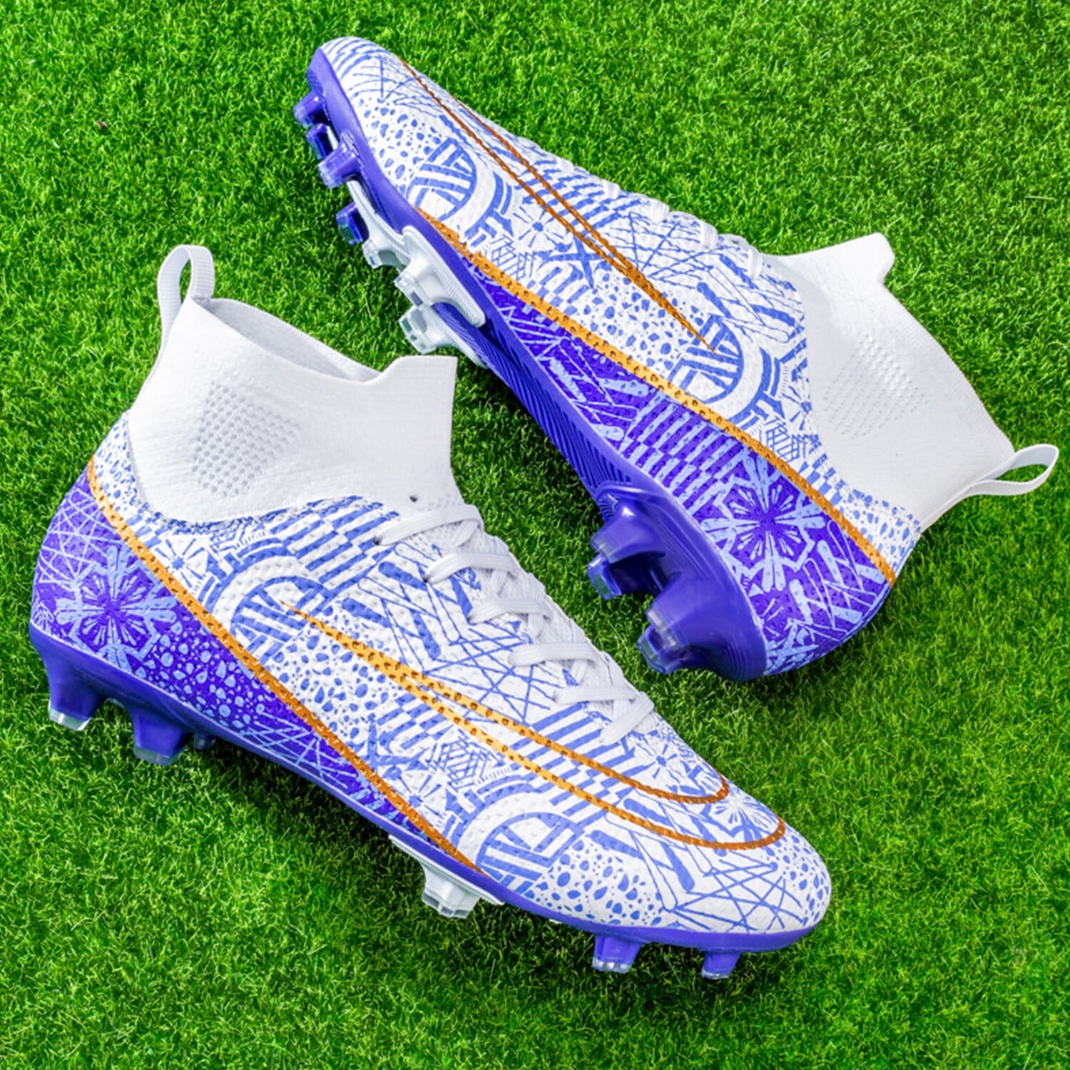 FULORIS Men's Professional High-Top Soccer Cleats Outdoor Football Shoes (White, 10 US) 591iy