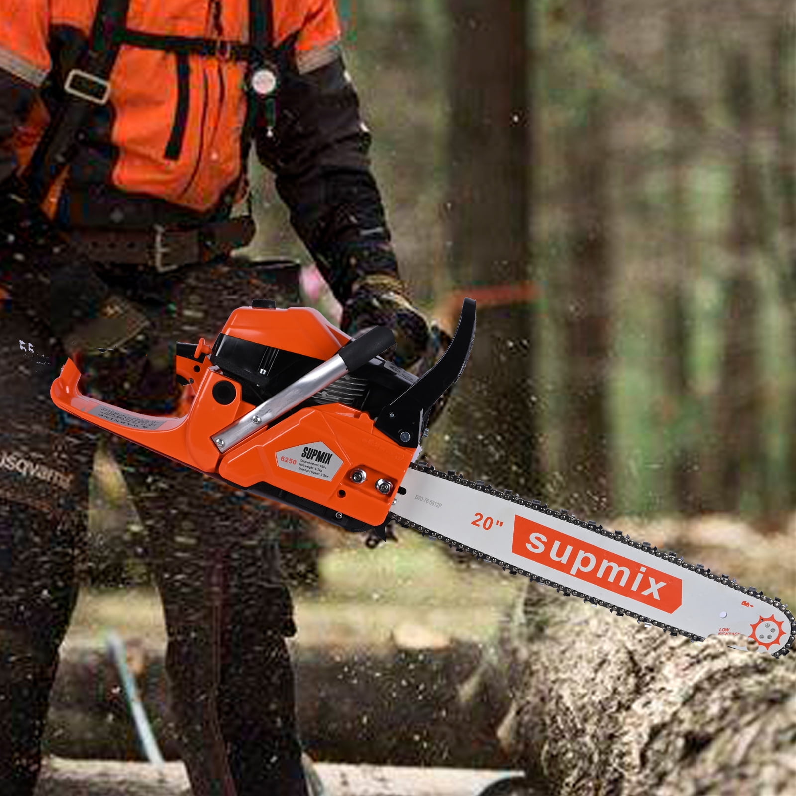 Supmix 62cc Gas Chainsaw, 20 in Professional Wood Cutting Power Saw (Red, 20 in) bjjox