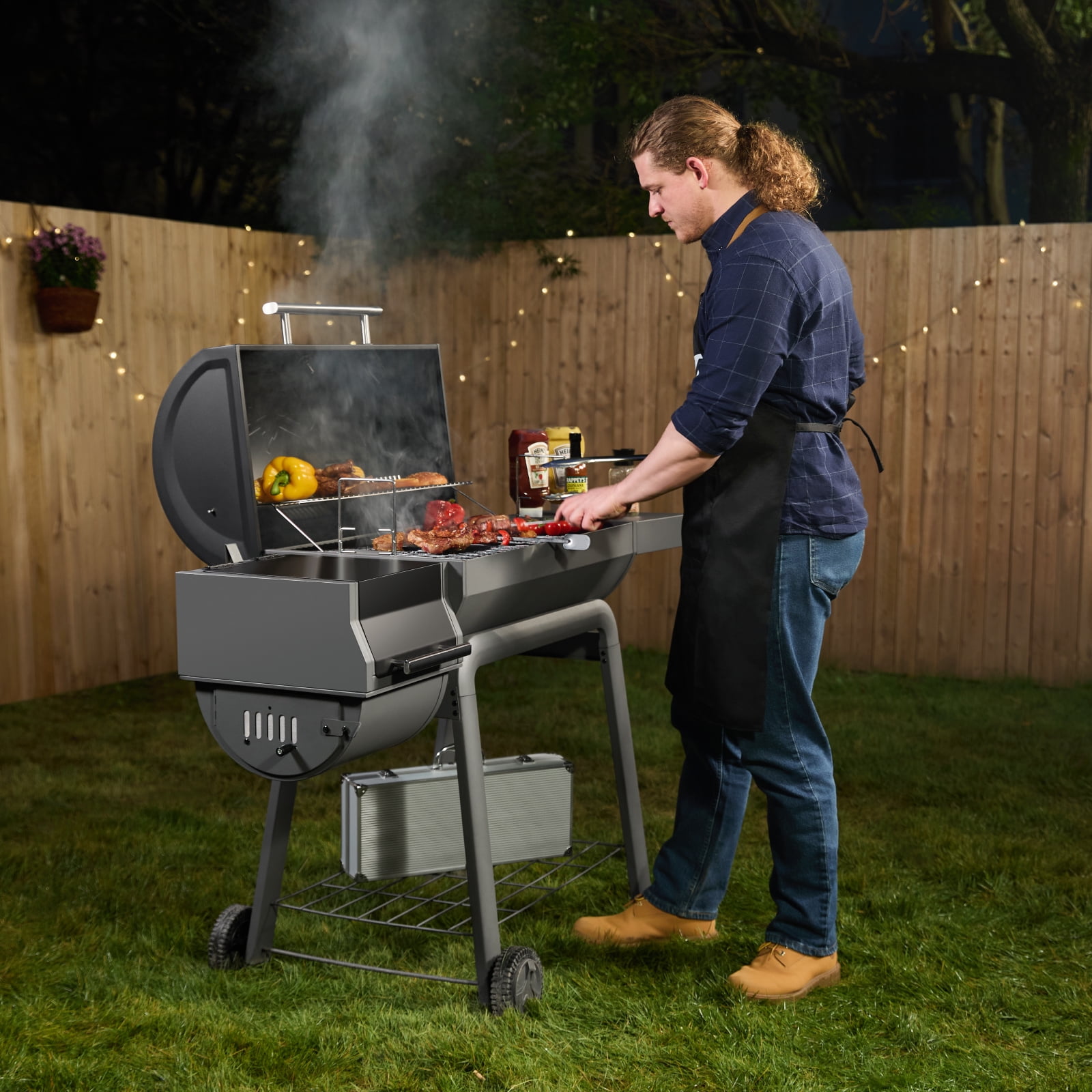 Feasto 30-Inch Charcoal Grill with Offset Smoker and Side Table (Black, 832 Sq. In. Cooking Space) q45gv
