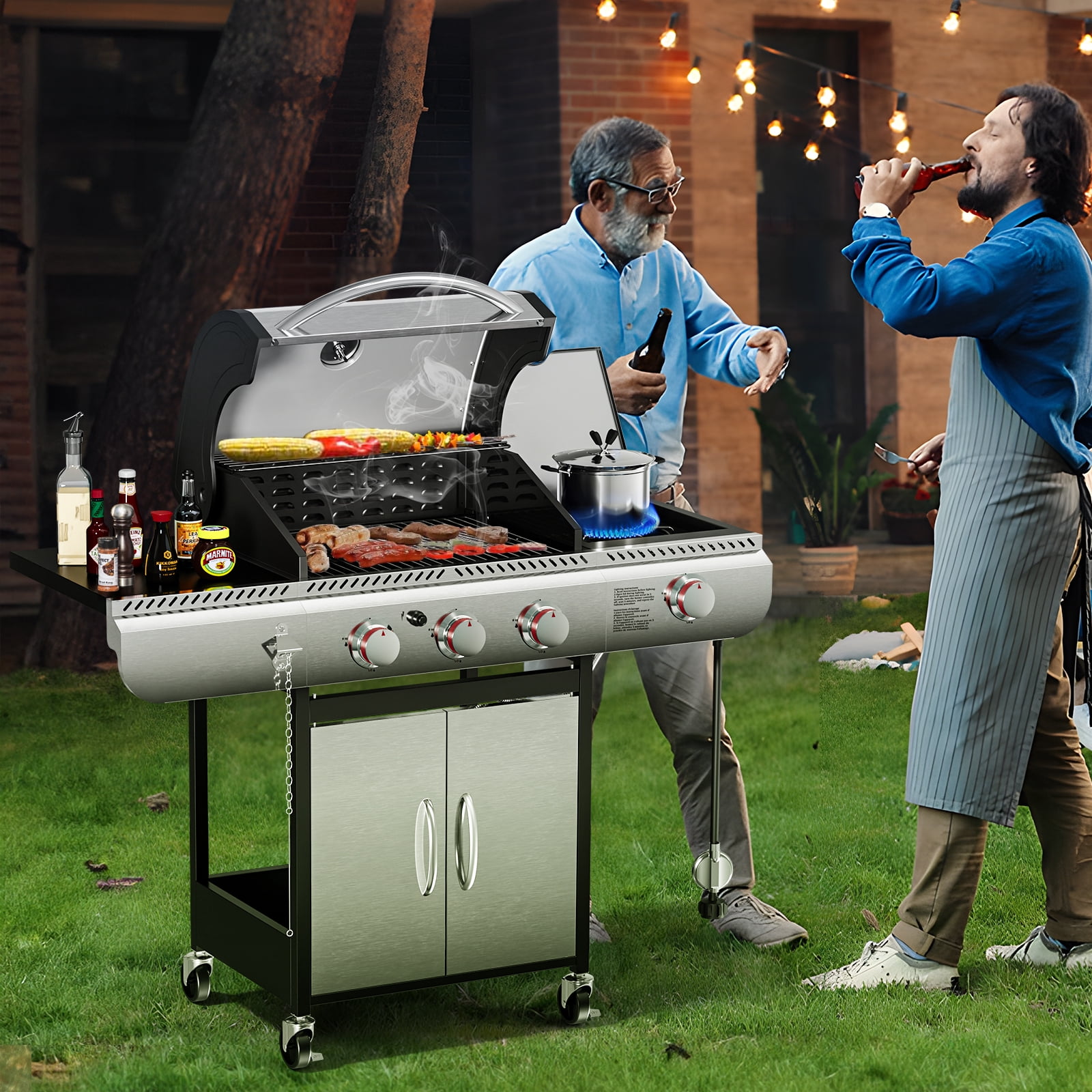FREE VILLAGE 3-Burner Propane Gas Grill with Side Burner (34,000 BTU, Stainless Steel) ht3wf